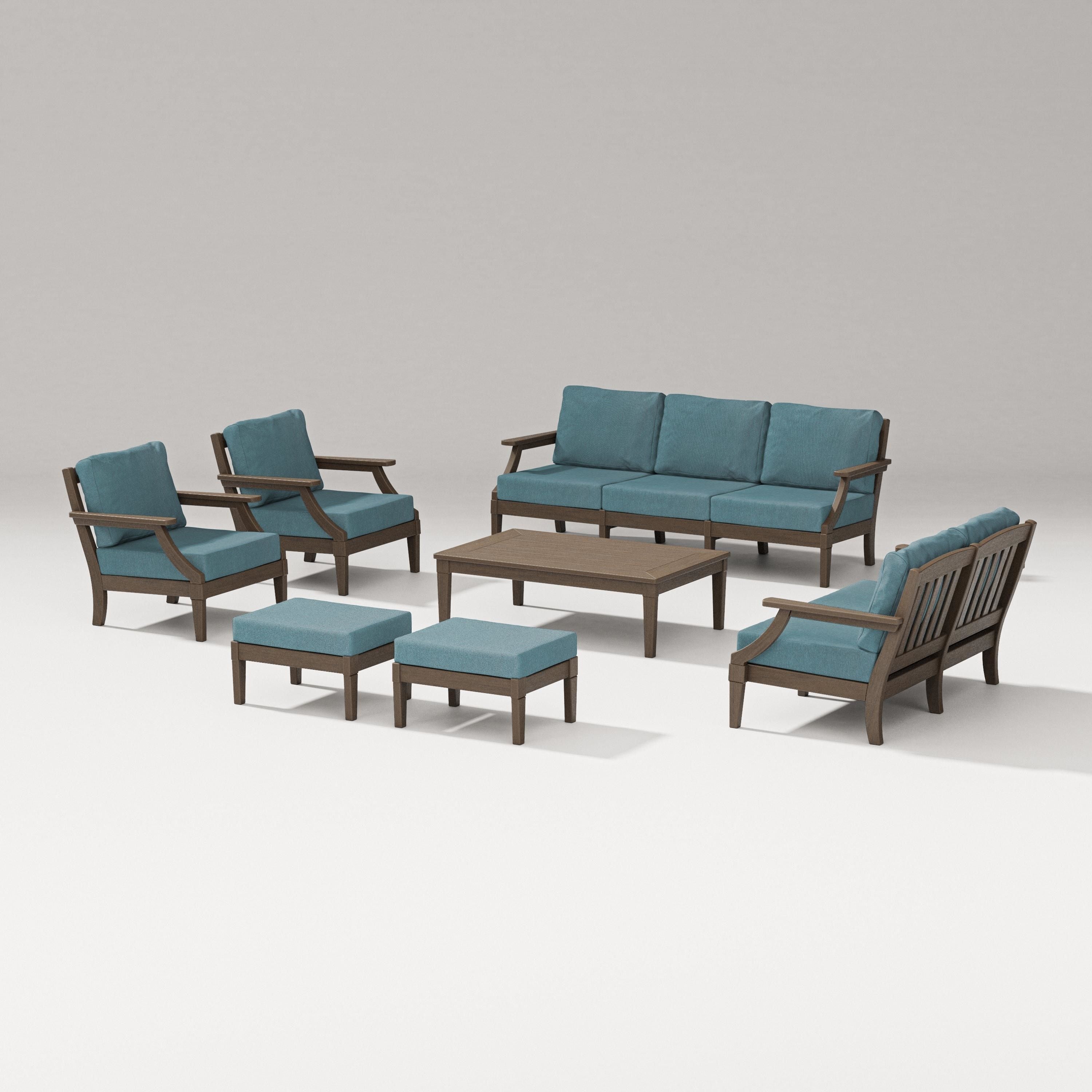 PW Designer Series Estate 7-Piece Lounge Sofa Set in Kona / Ocean Teal
