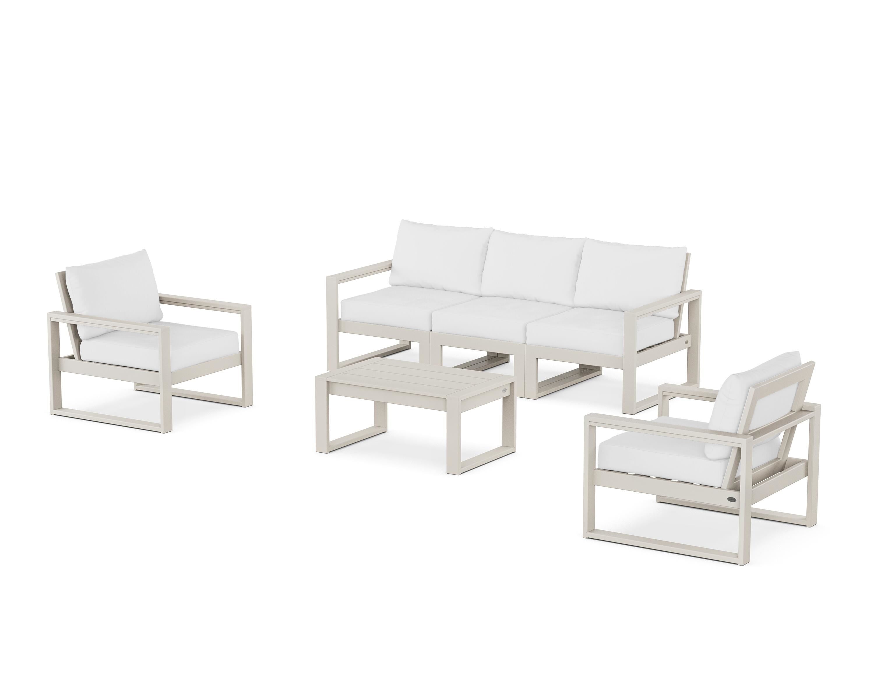 POLYWOOD EDGE Sectional 4-Piece Deep Seating Set with Sofa in Sand / Natural
