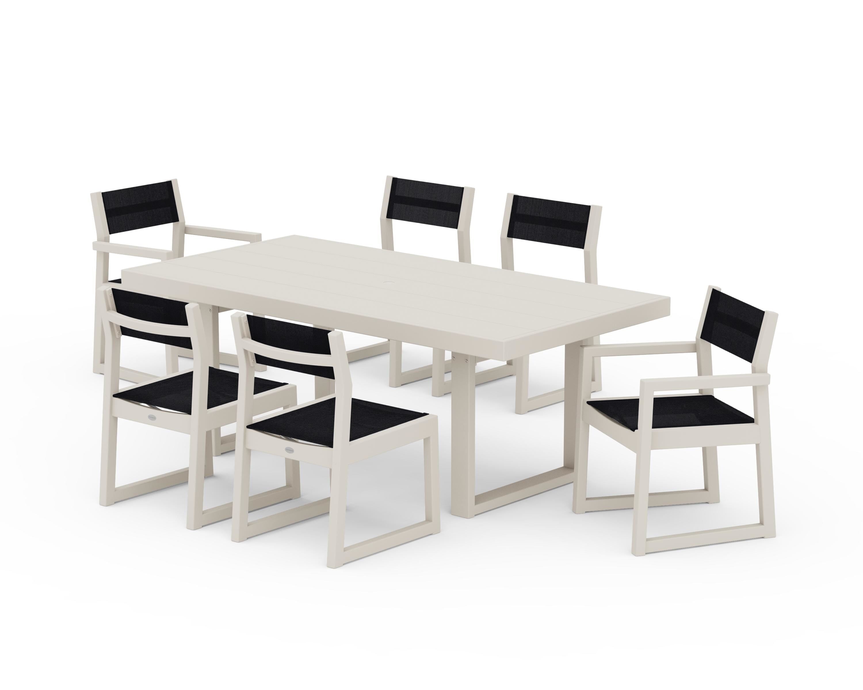 POLYWOOD EDGE Sling 7-Piece Dining Set in Sand / Black Sling