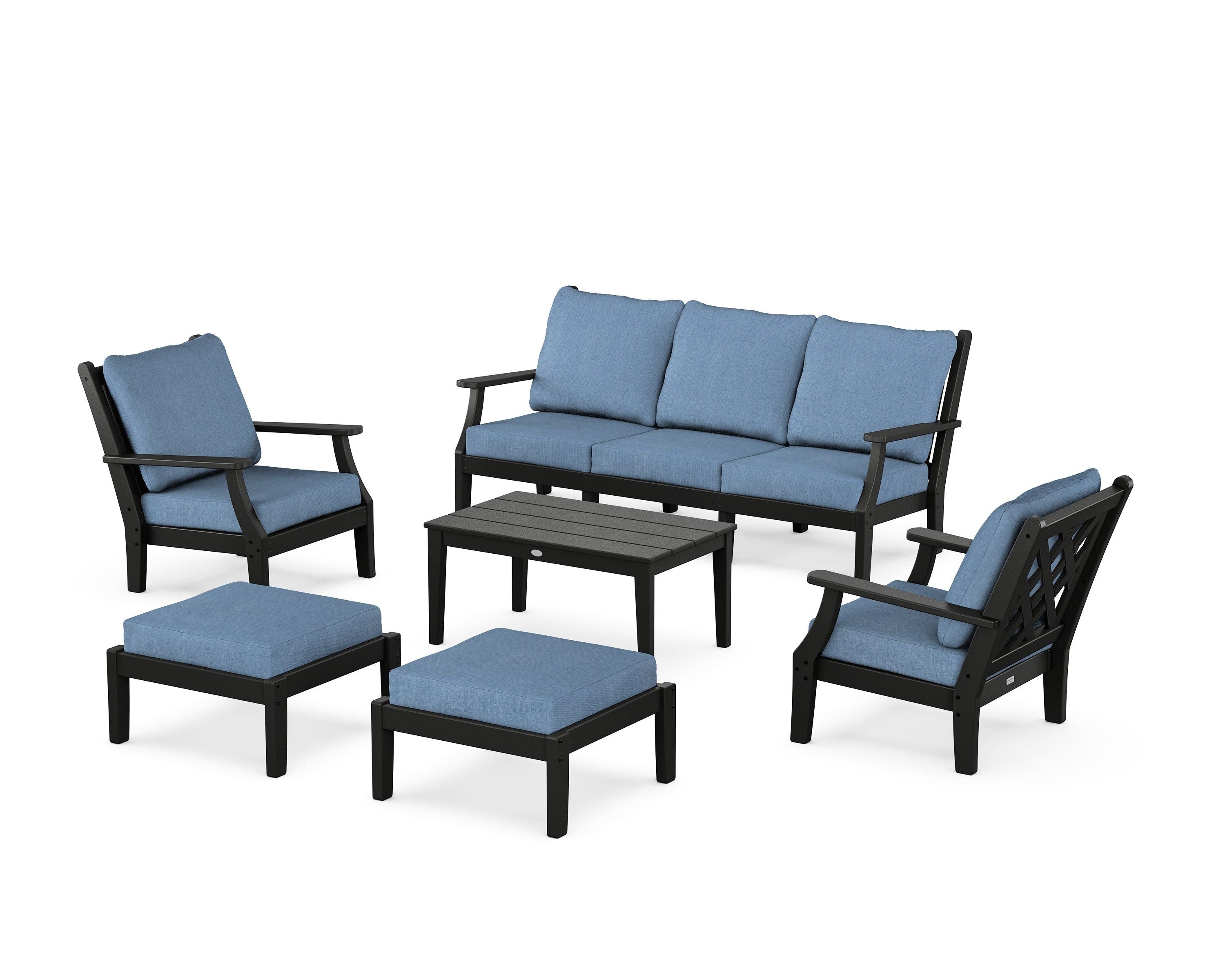 Country Living Wovendale 6-Piece Lounge Sofa Set in Black / Sky Blue