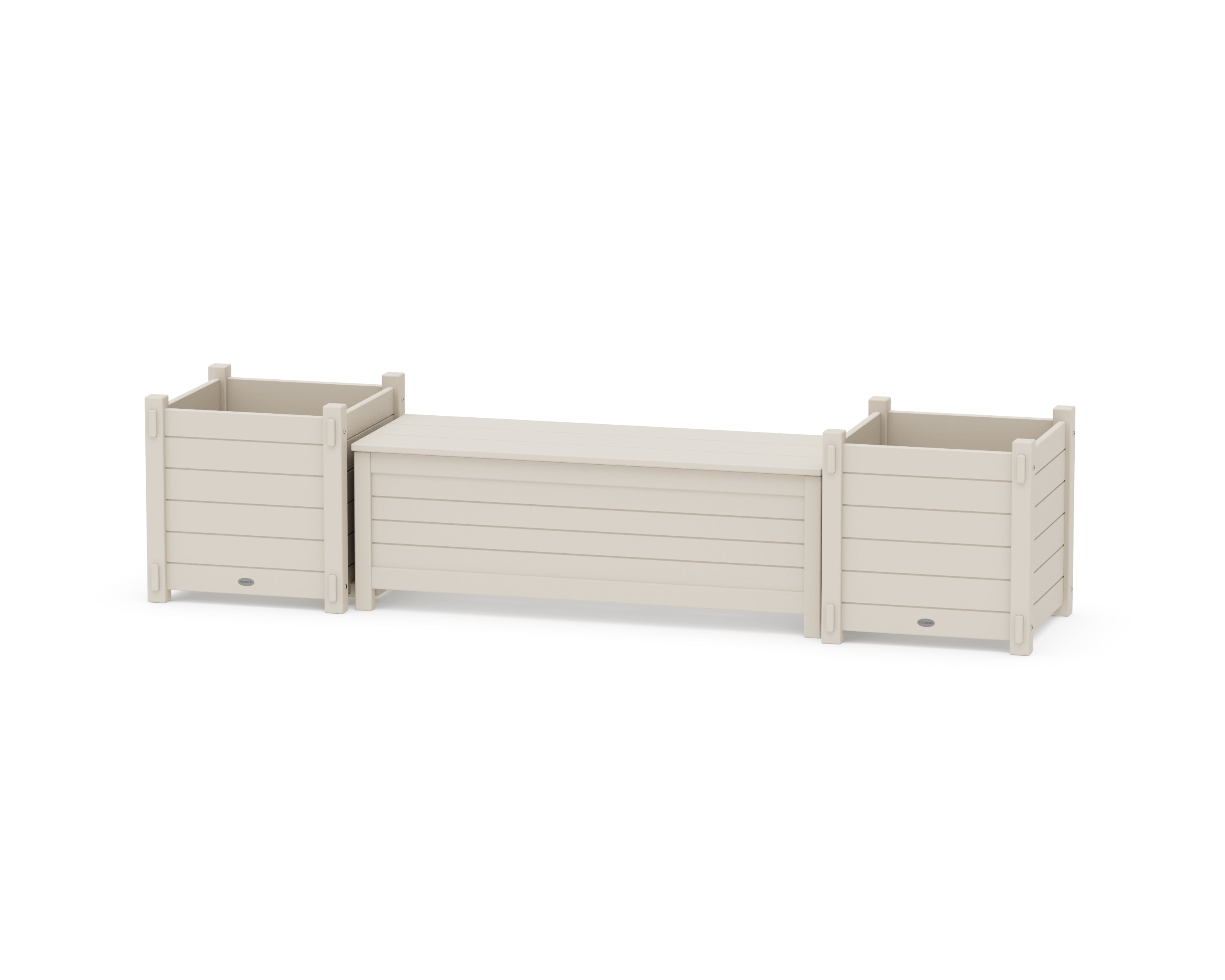 POLYWOOD 48" Nautical Straight Planter Storage Bench Set- Large in Sand