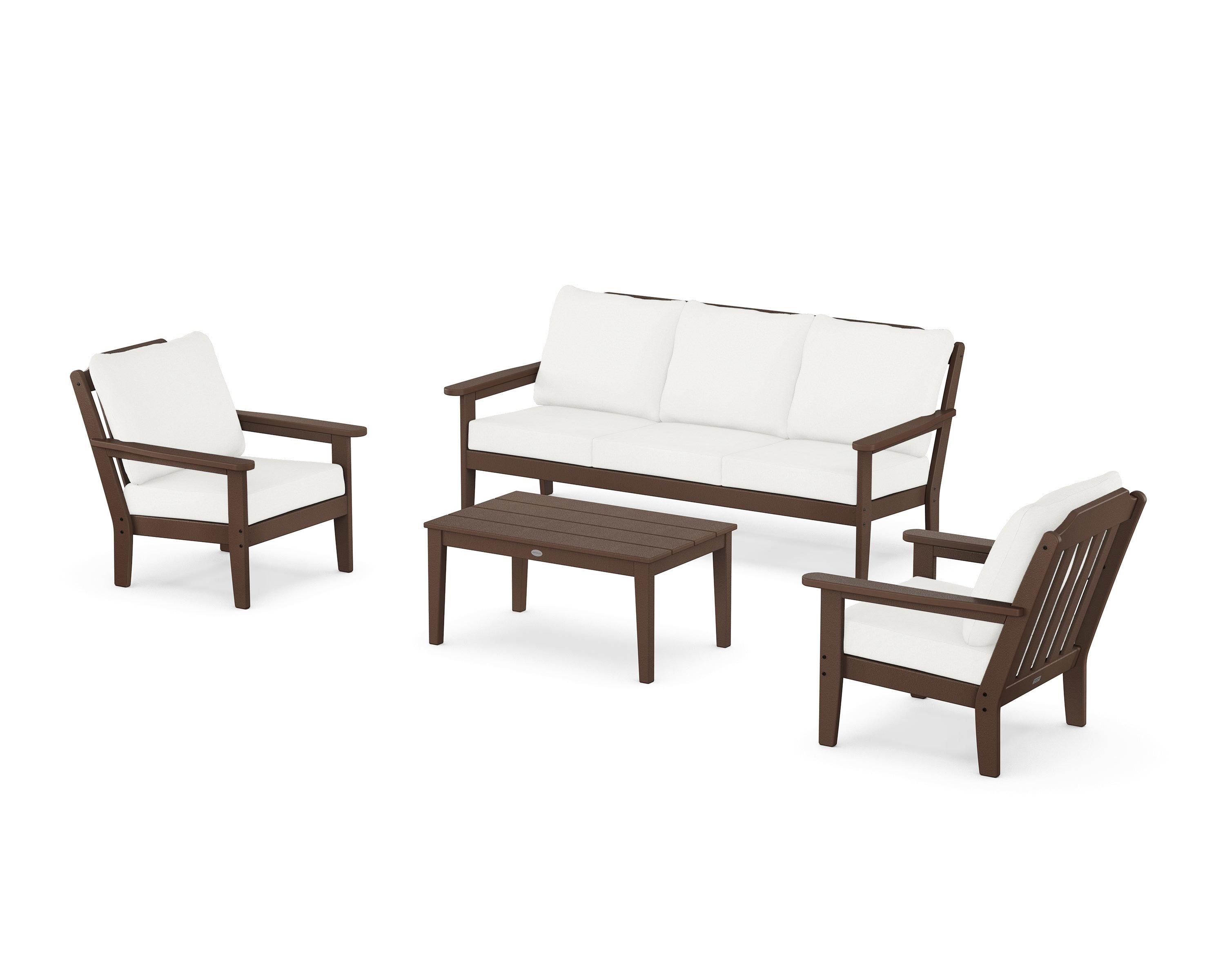 Country Living Cottage 4-Piece Deep Seating Set with Sofa in Mahogany / Natural Linen
