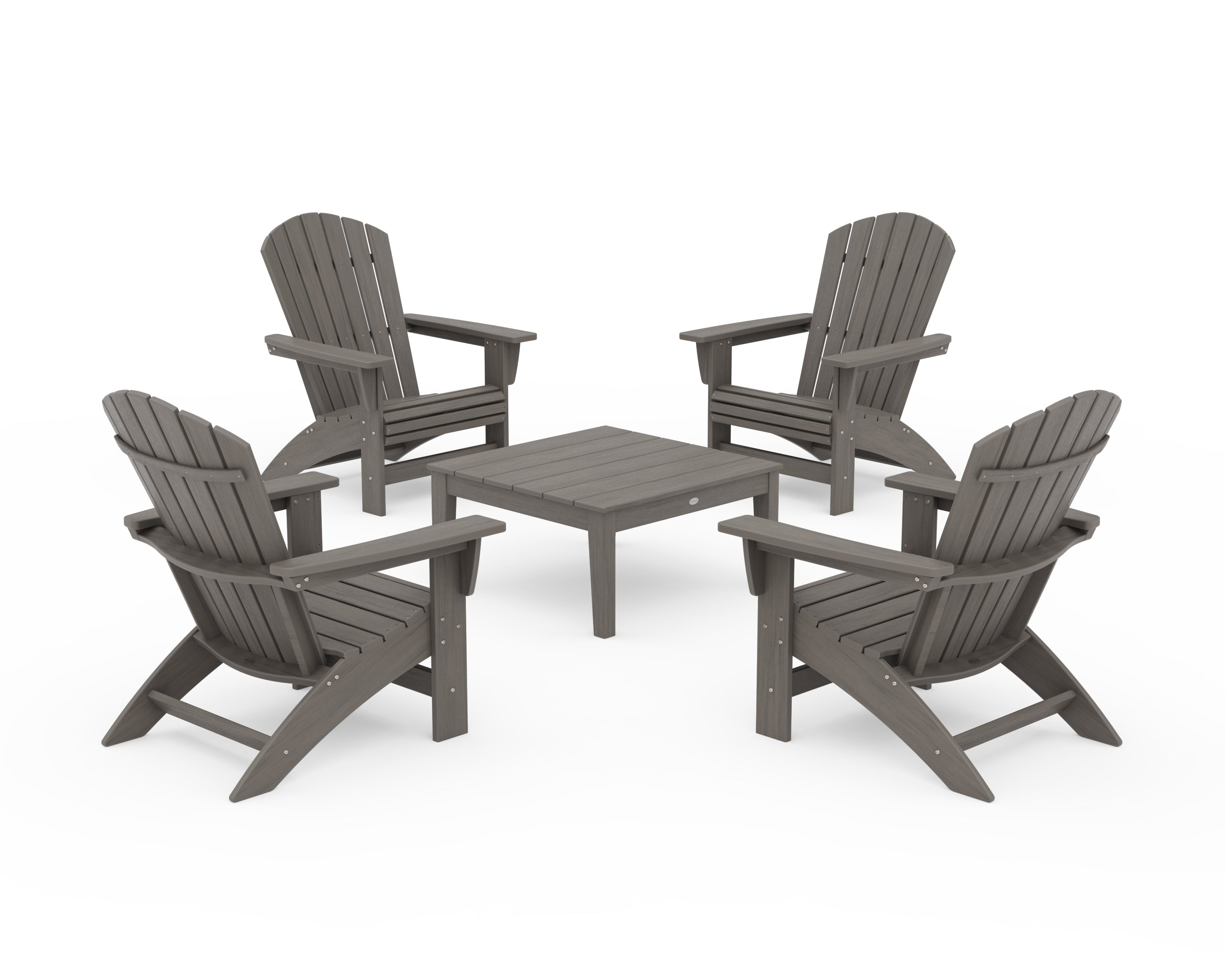 POLYWOOD 5-Piece Nautical Grand Adirondack Chair Conversation Group in Driftwood