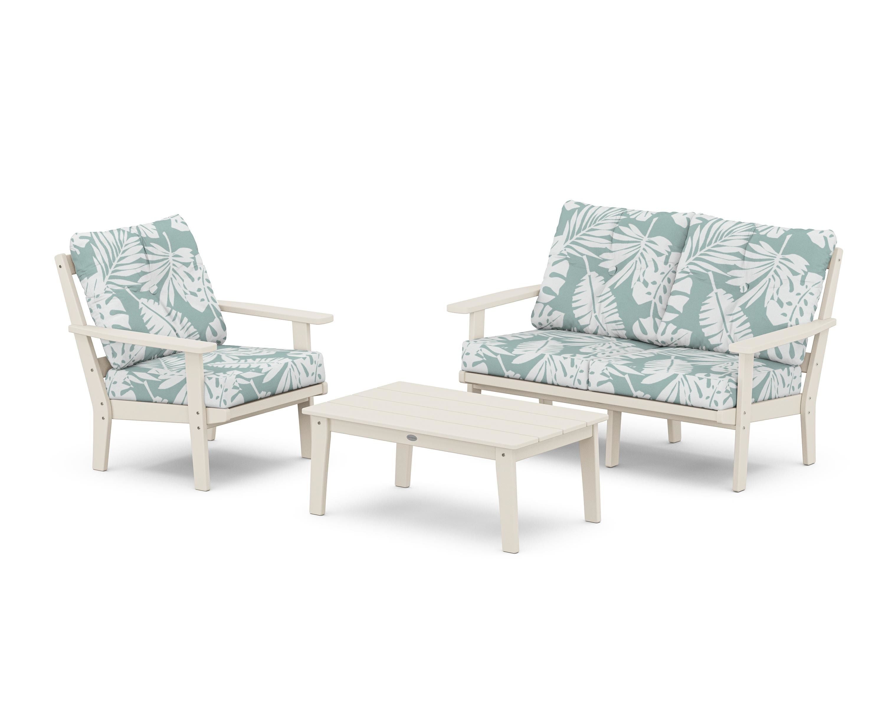 POLYWOOD Prairie 3-Piece Deep Seating Set with Loveseat in Sand / Leaf Glacier Spa