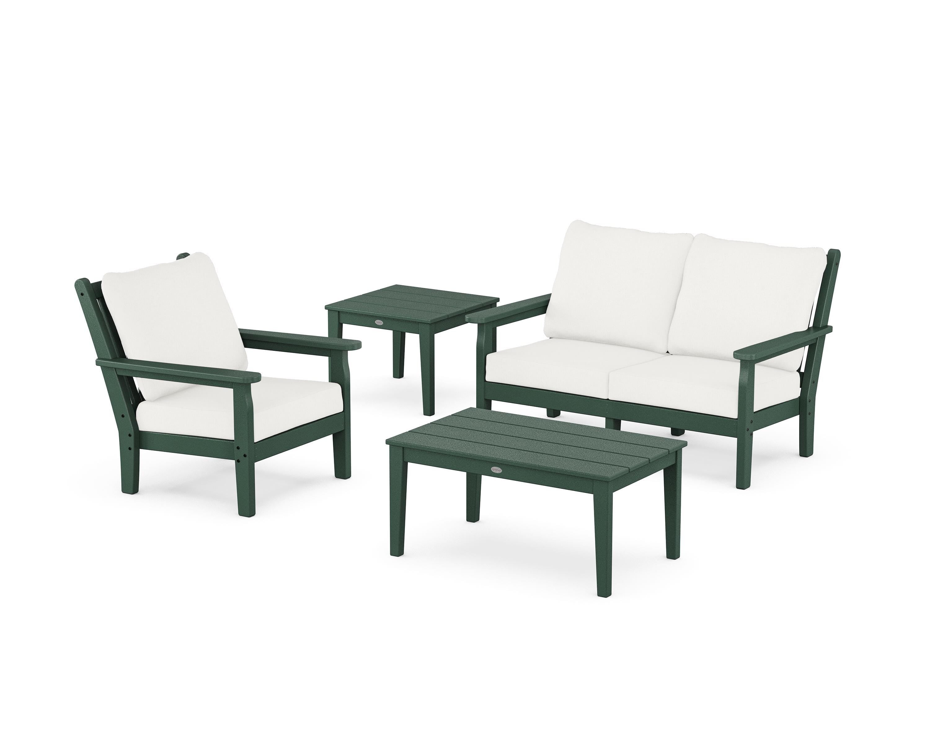 POLYWOOD Chippendale 4-Piece Deep Seating Set in Green / Natural Linen