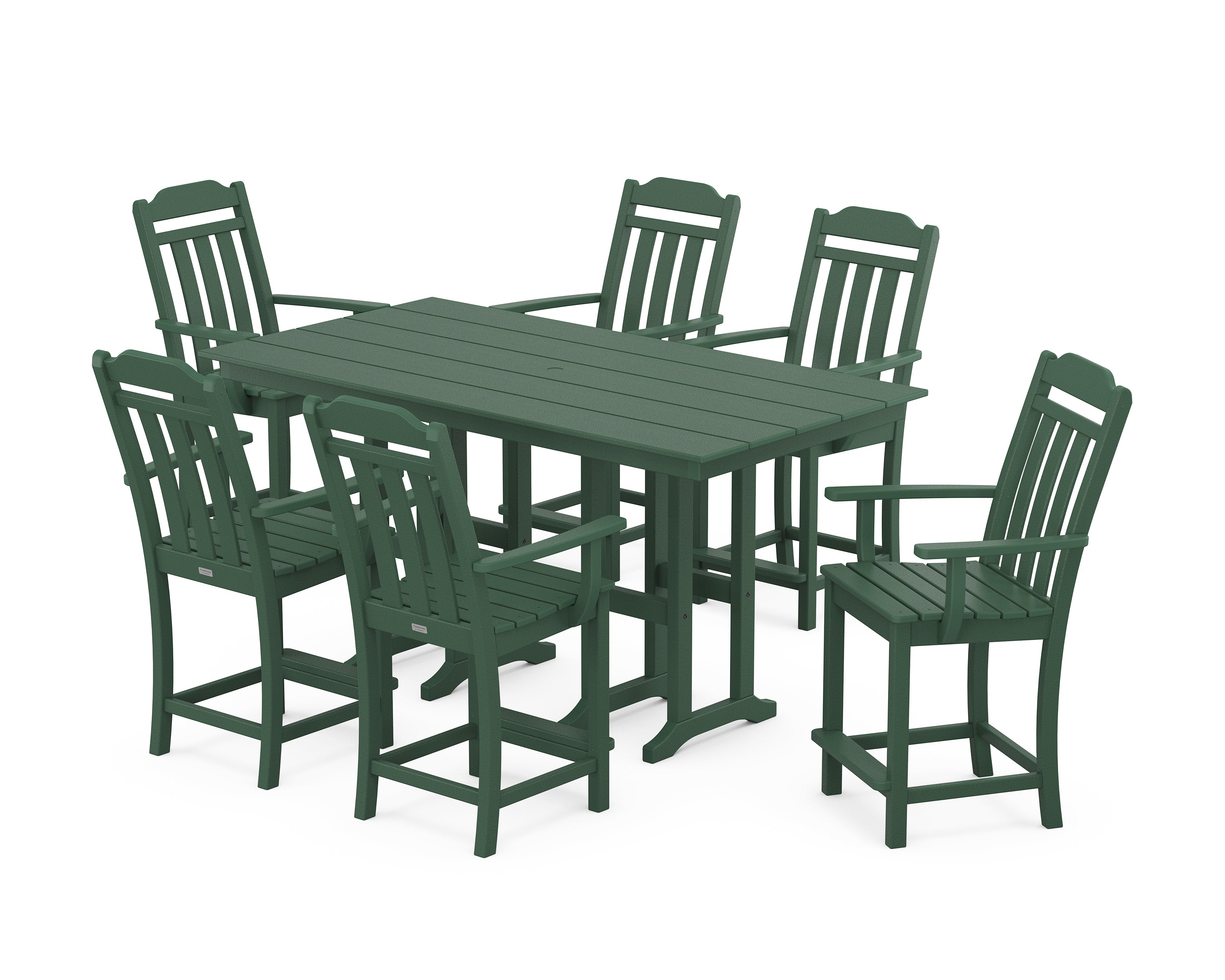 POLYWOOD Country Living Arm Chair 7-Piece Farmhouse Counter Set in Green