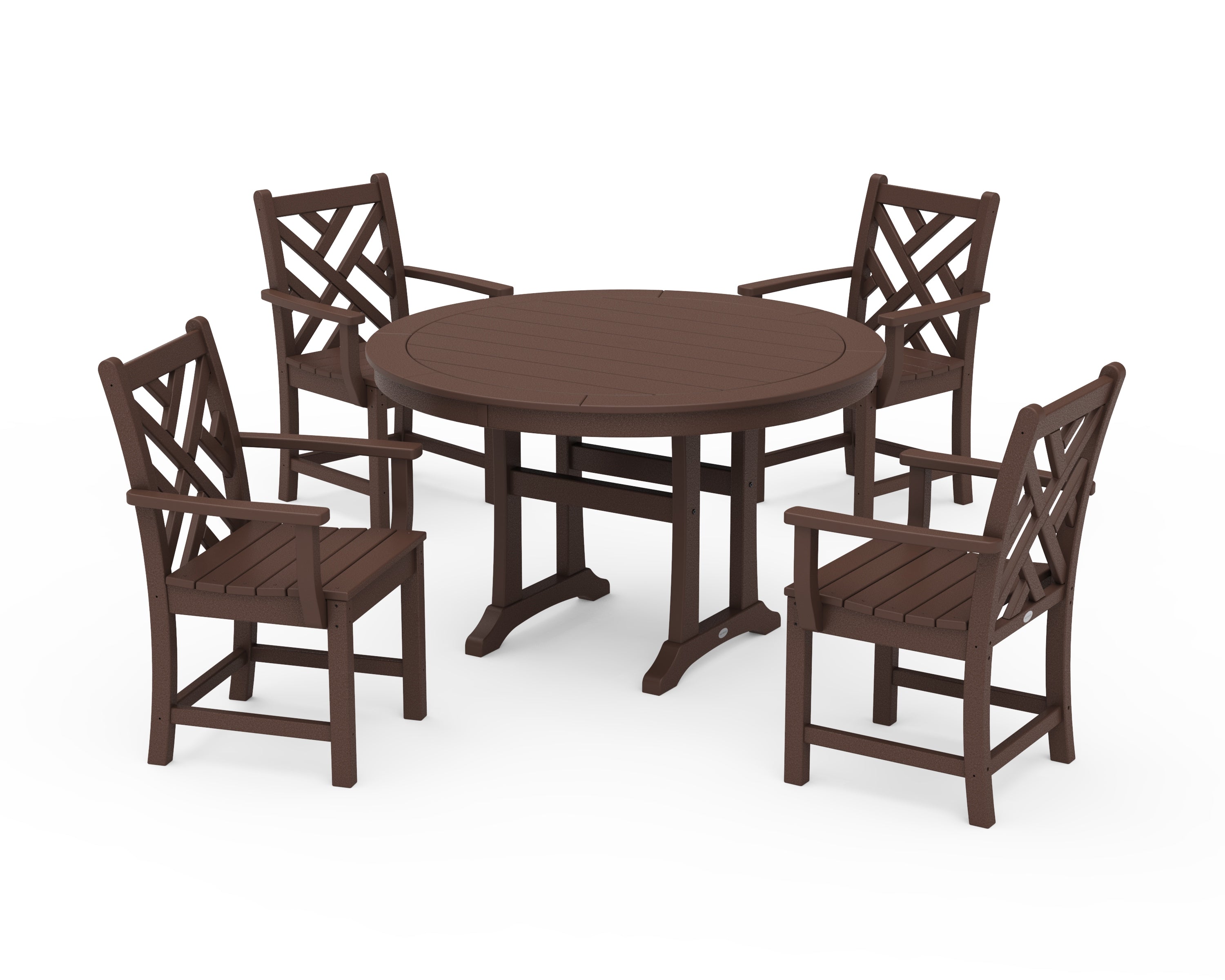 POLYWOOD Chippendale 5-Piece Nautical Trestle Dining Arm Chair Set in Mahogany