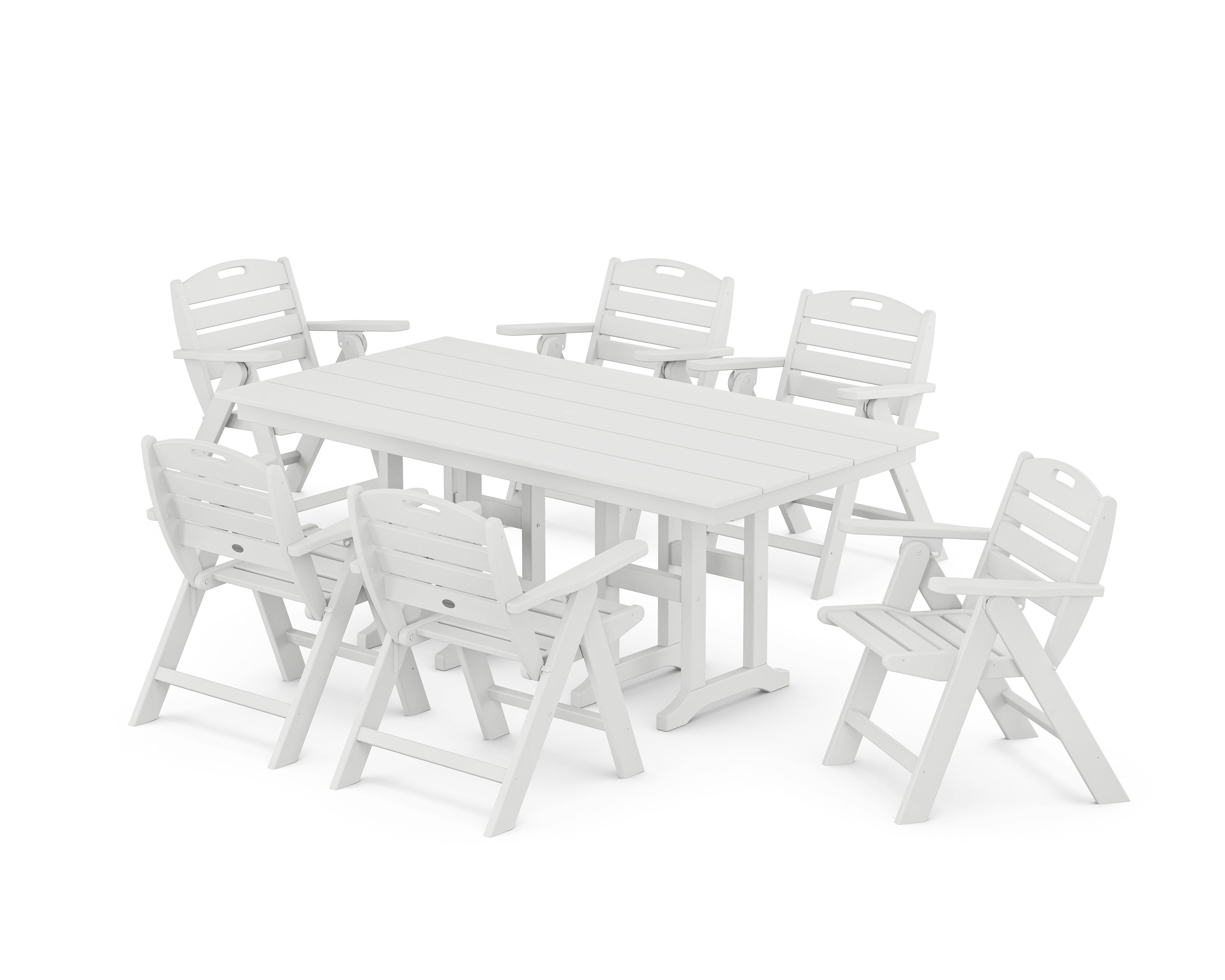 POLYWOOD Nautical Lowback 7-Piece Farmhouse Dining Set in White