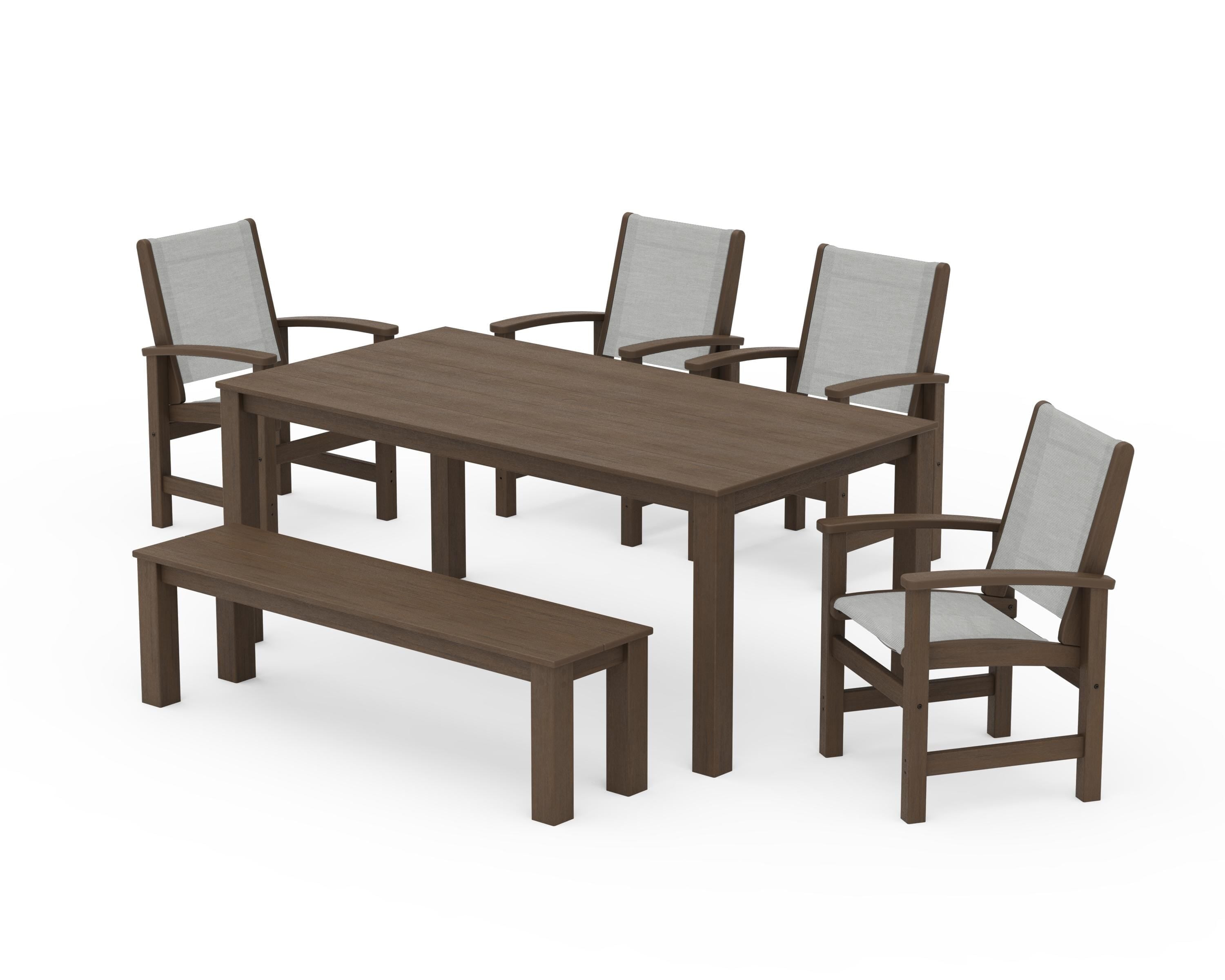 POLYWOOD Coastal 6-Piece Parsons Dining Set with Bench in Kona / Metallic Sling