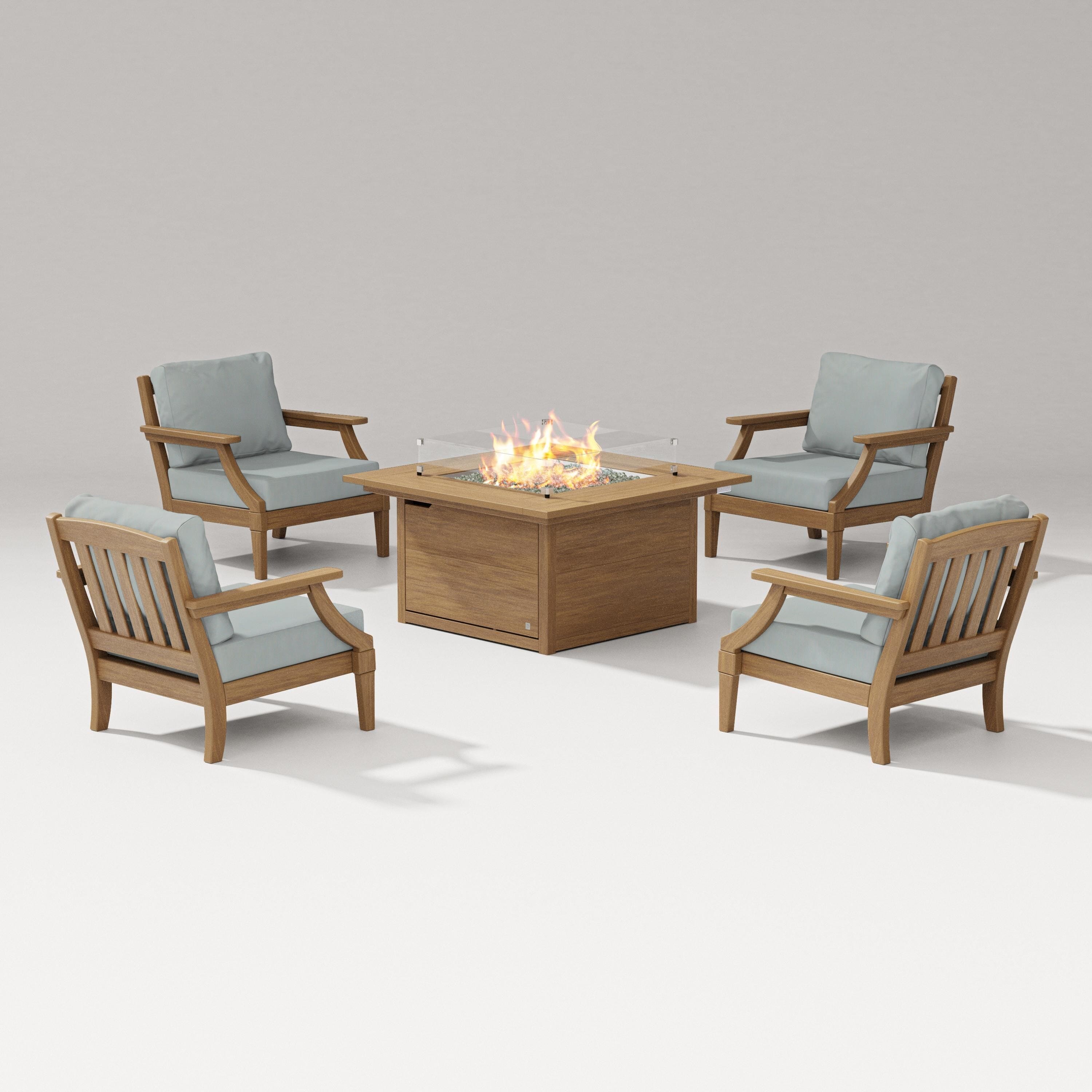 PW Designer Series Estate 5-Piece Lounge Fire Table Set in Natural / Spa
