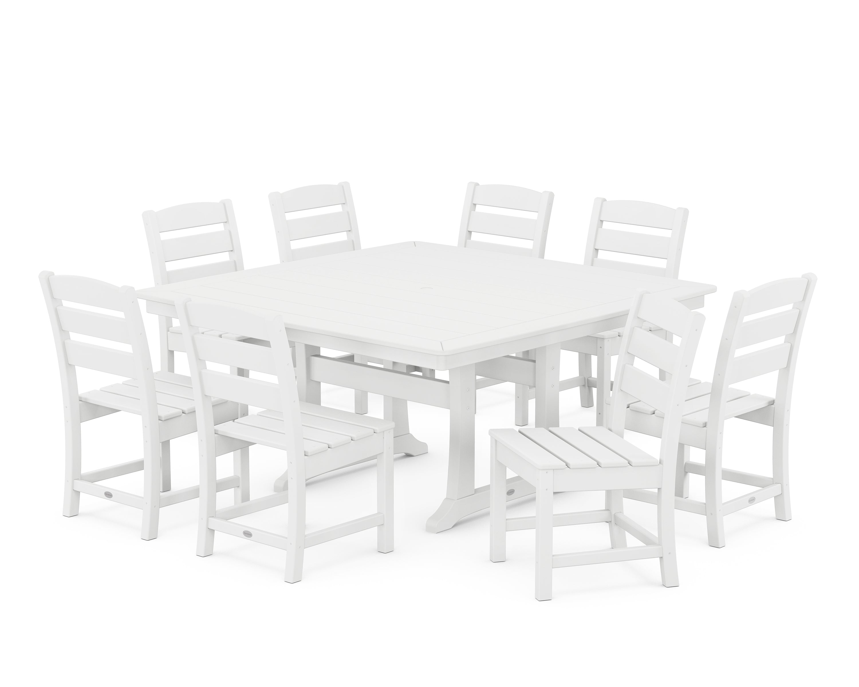 POLYWOOD Lakeside 9-Piece Nautical Trestle Dining Set in White