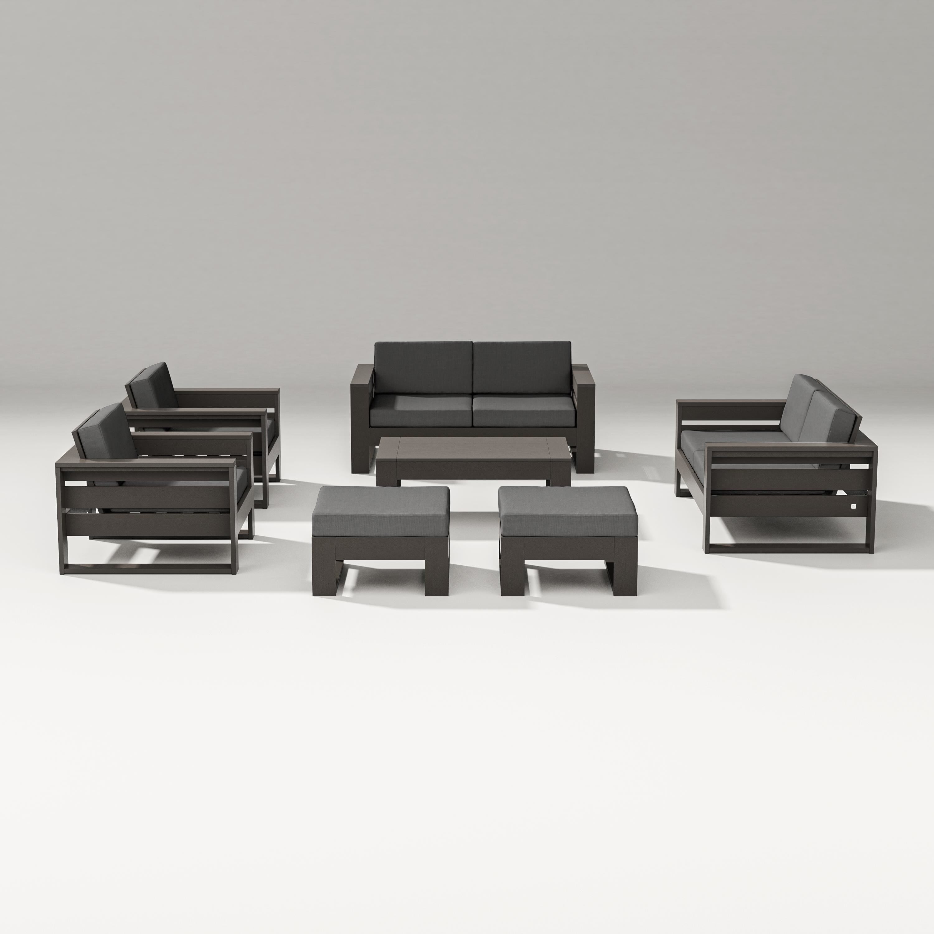 PW Designer Series Latitude 7-Piece Lounge Loveseat Set in Vintage Coffee / Spectrum Carbon
