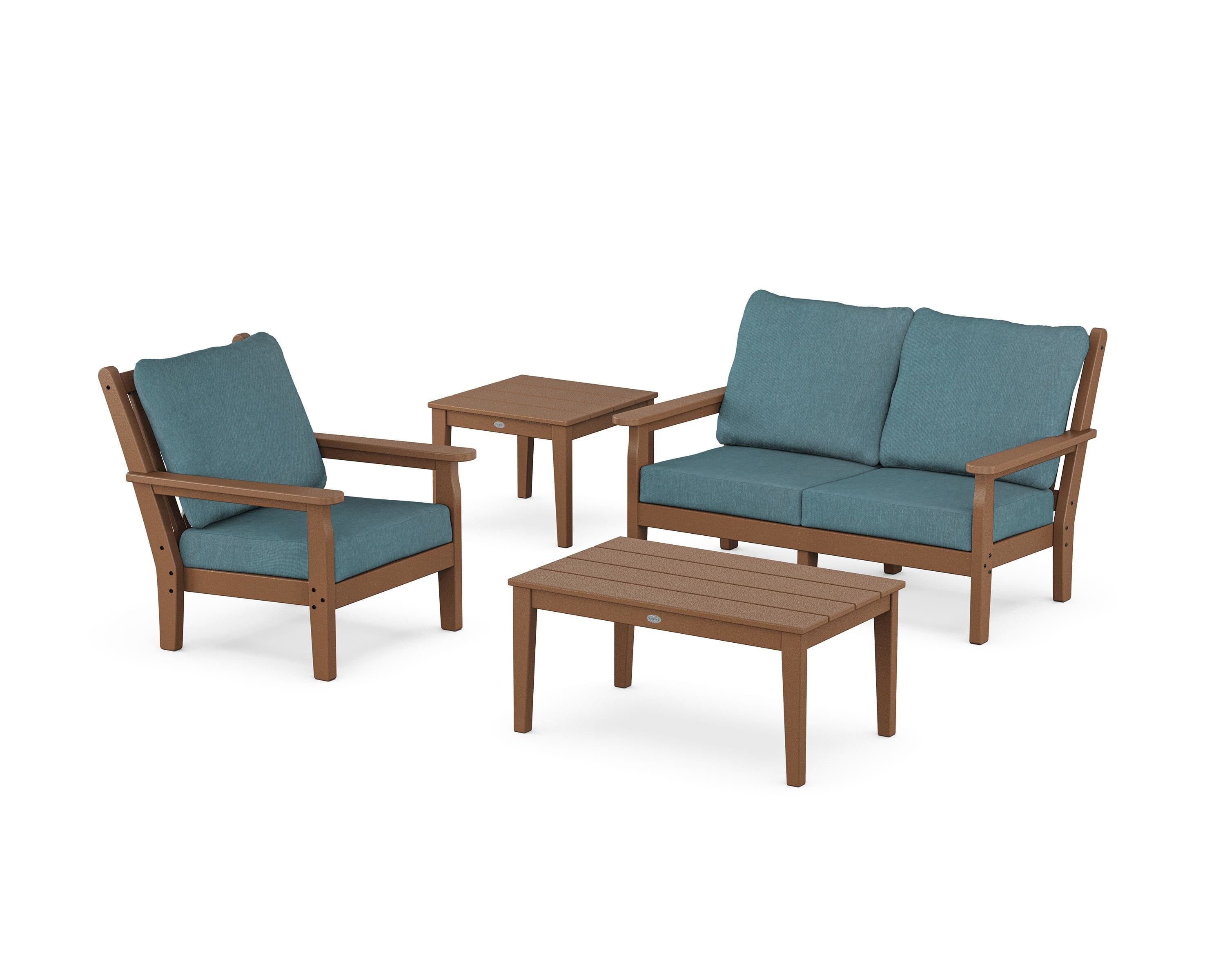 POLYWOOD Chippendale 4-Piece Deep Seating Set in Teak / Ocean Teal
