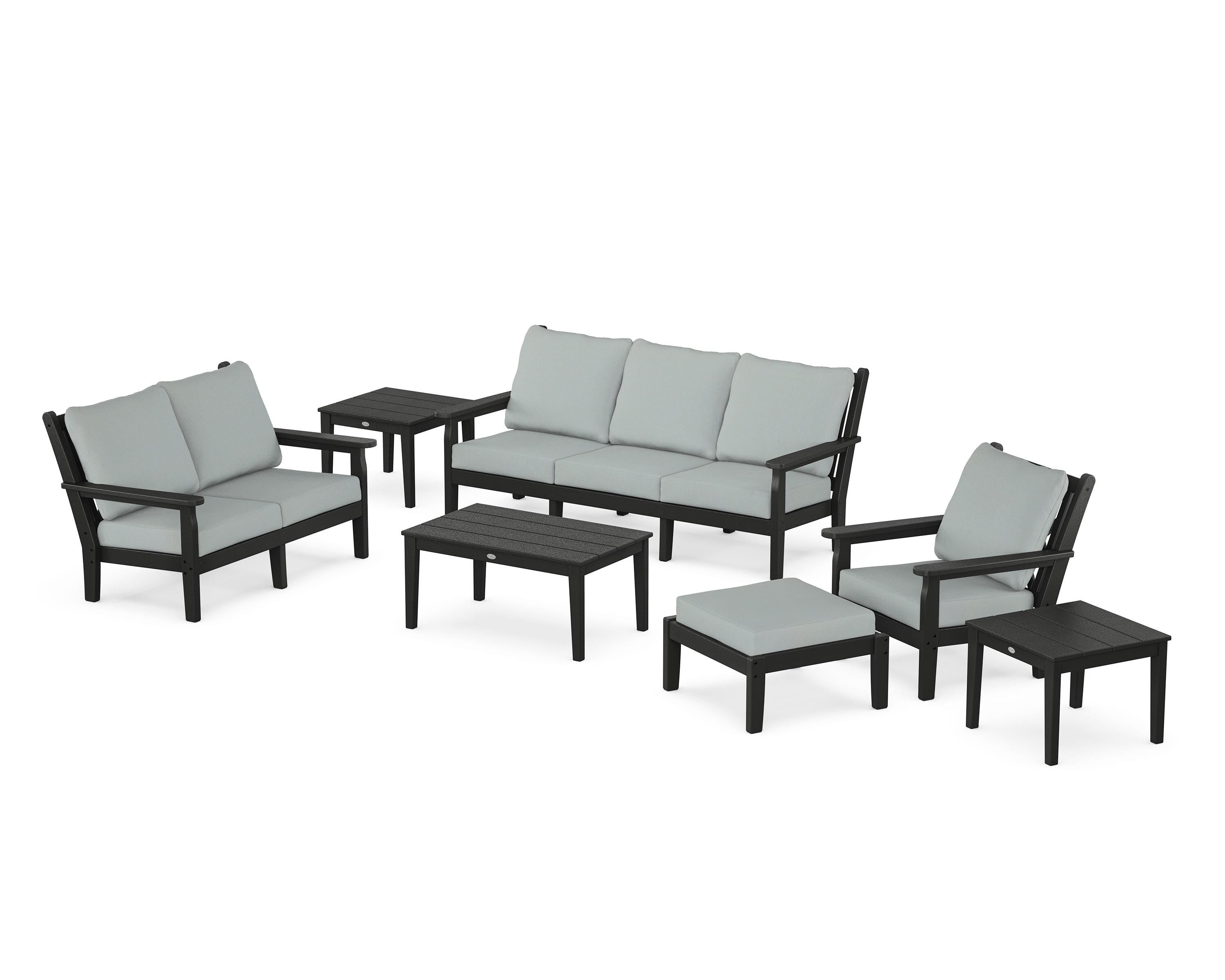POLYWOOD Chippendale 7-Piece Deep Seating Set in Black / Spa