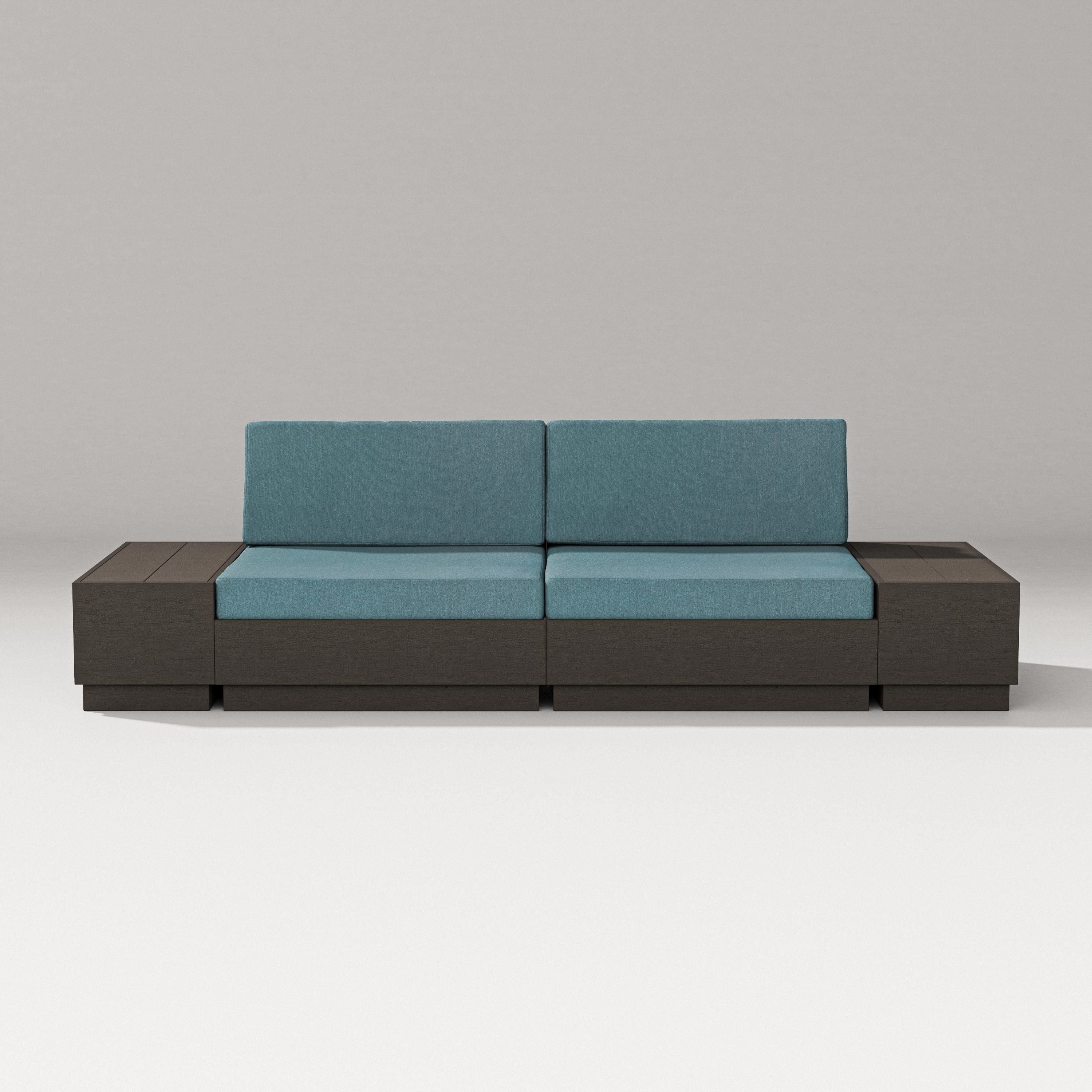 PW Designer Series Elevate 4-Piece Loveseat Sectional in Vintage Coffee / Ocean Teal