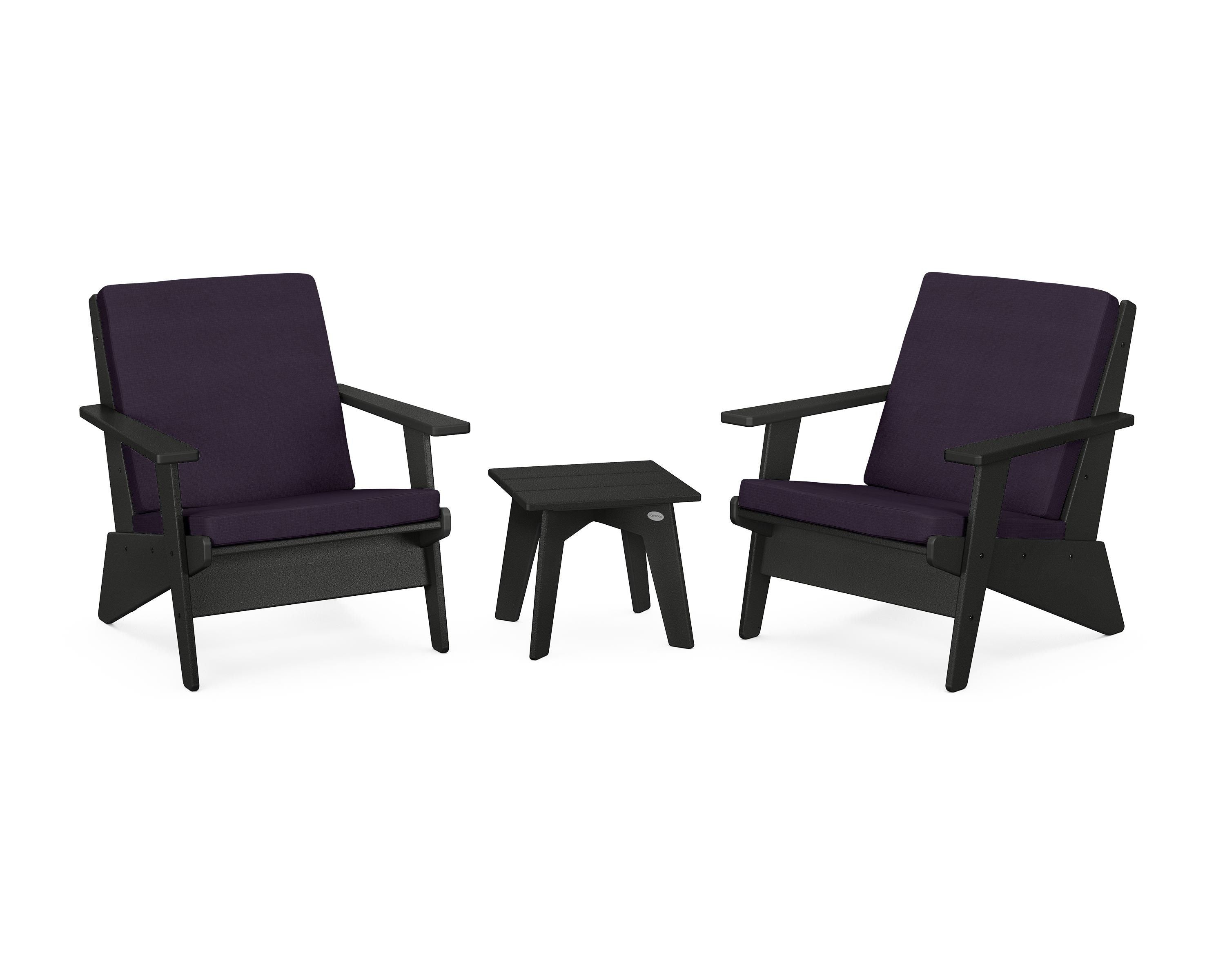 POLYWOOD Riviera Modern Lounge 3-Piece Set in Black / Navy Linen