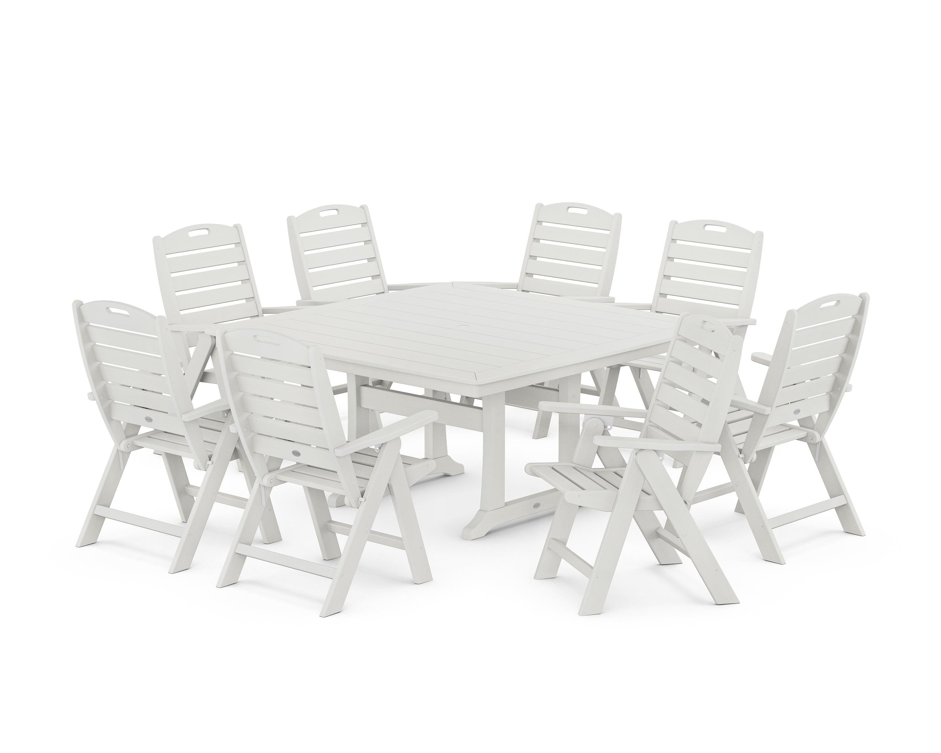 POLYWOOD Nautical Highback 9-Piece Square Dining Set with Trestle Legs in Vintage White