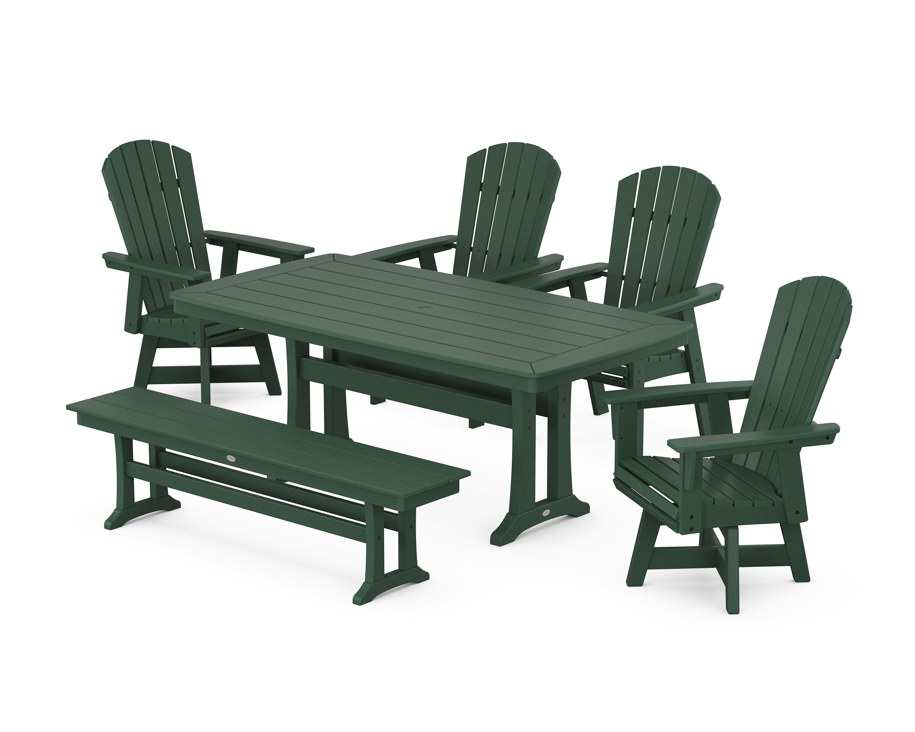 POLYWOOD® Nautical Adirondack Swivel 6-Piece Dining Set with Trestle Legs in Green