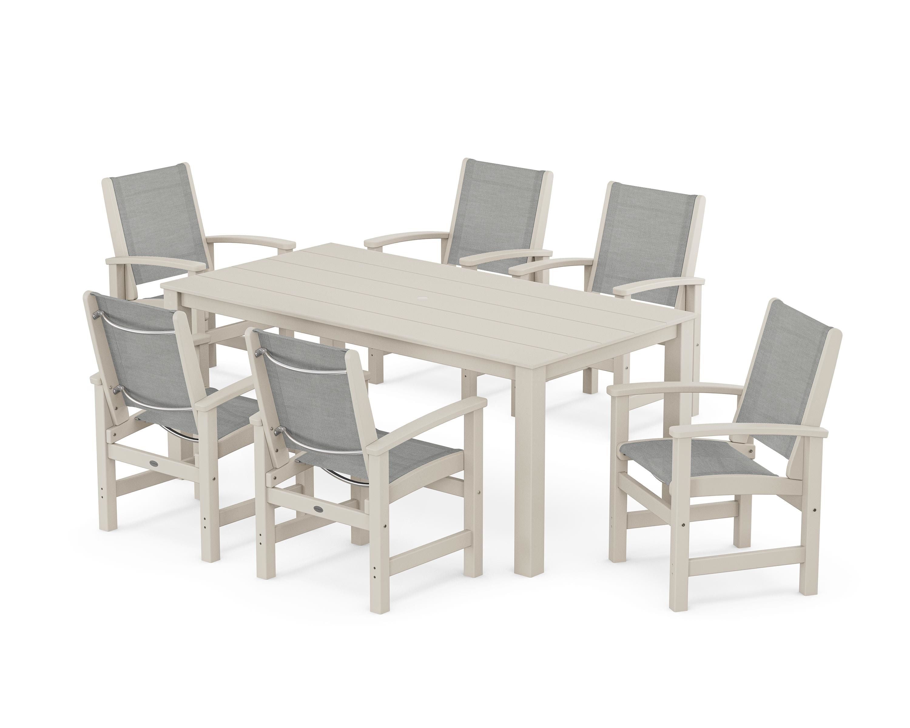 POLYWOOD Coastal 7-Piece Parsons Dining Set in Sand / Metallic Sling