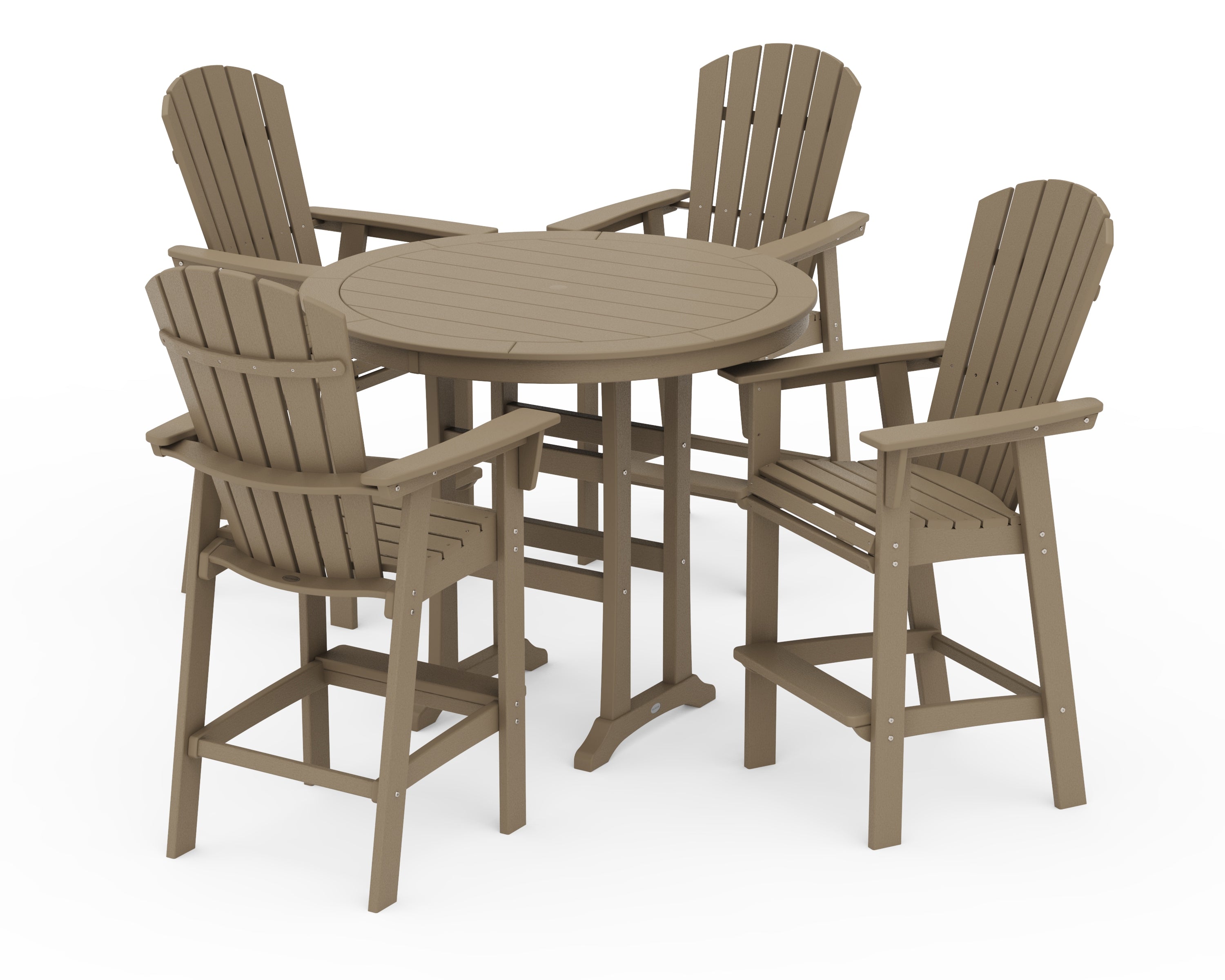 POLYWOOD Nautical Curveback Adirondack 5-Piece Round Trestle Bar Set in Vintage Sahara