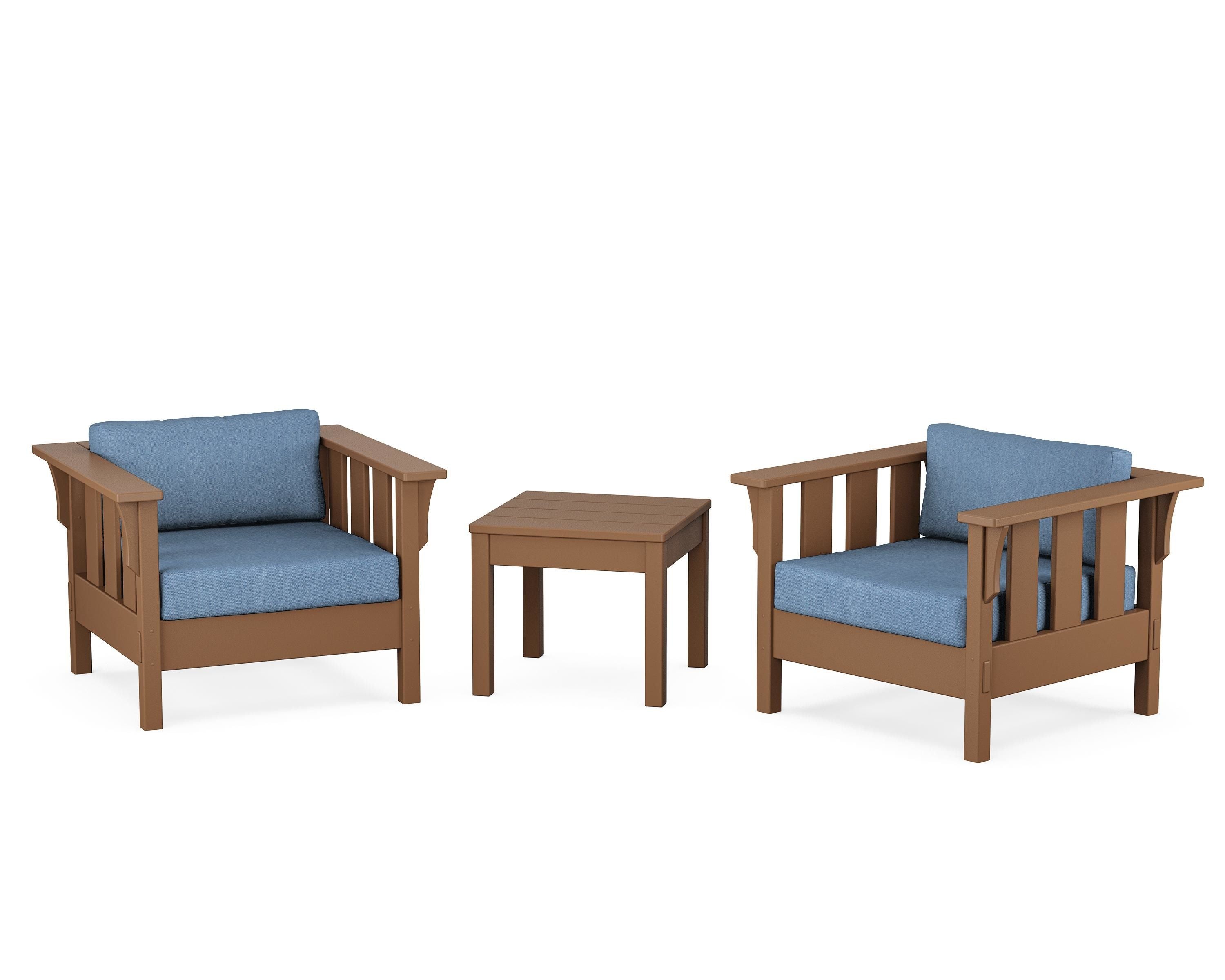 Martha Stewart by POLYWOOD Acadia 3-Piece Deep Seating Set in Teak / Sky Blue