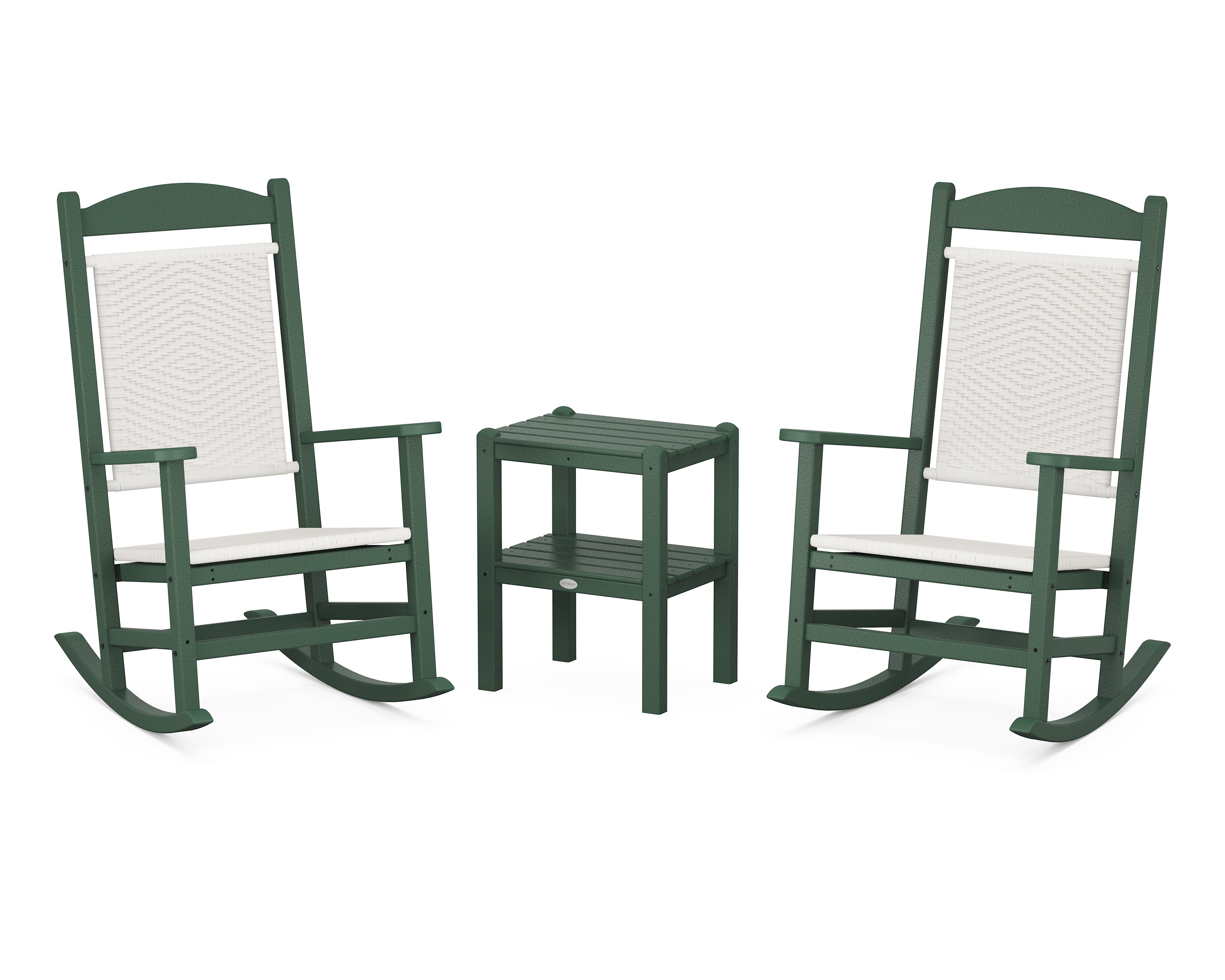 POLYWOOD® Presidential Woven Rocker 3-Piece Set in Green / White Loom