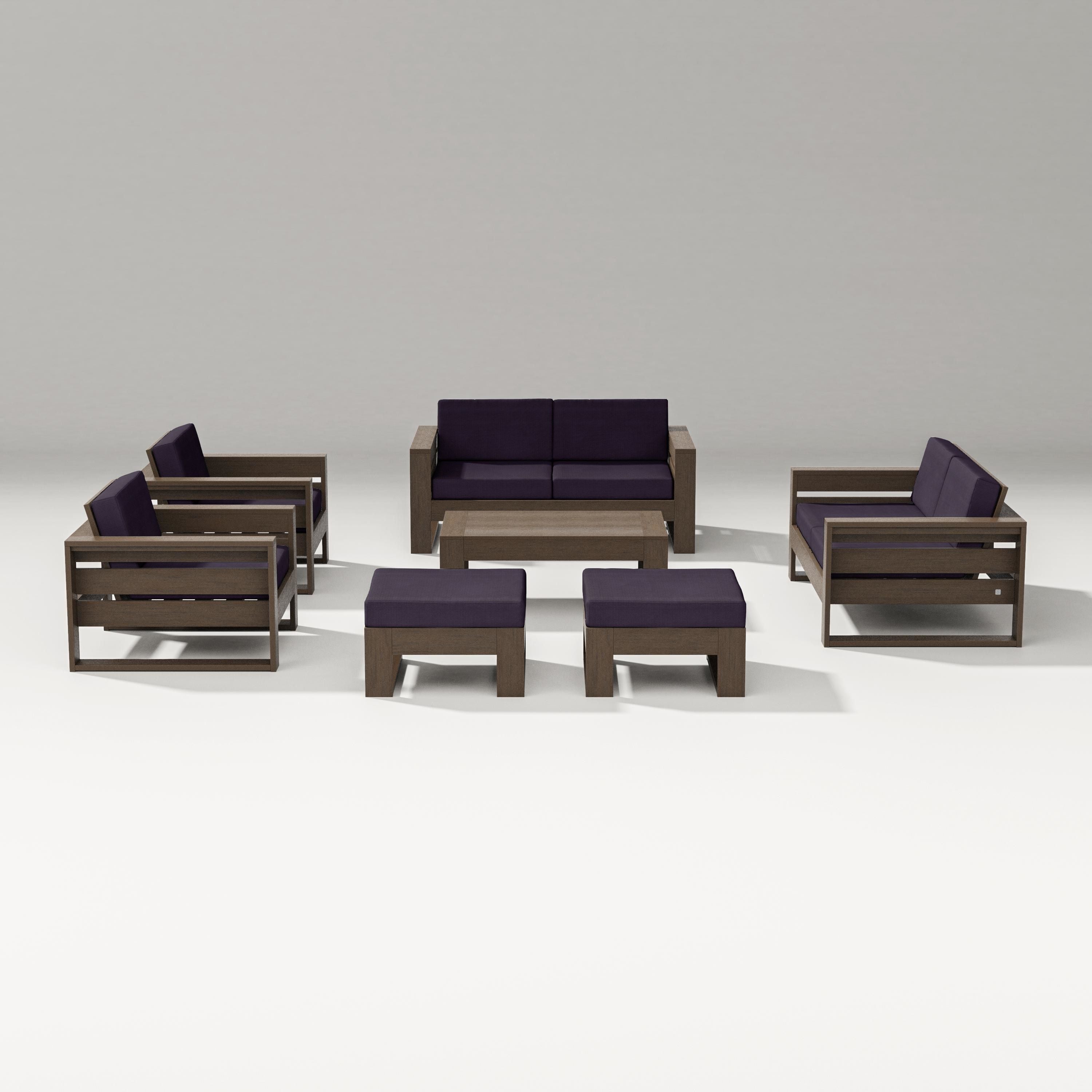 PW Designer Series Latitude 7-Piece Lounge Loveseat Set in Kona / Navy Linen