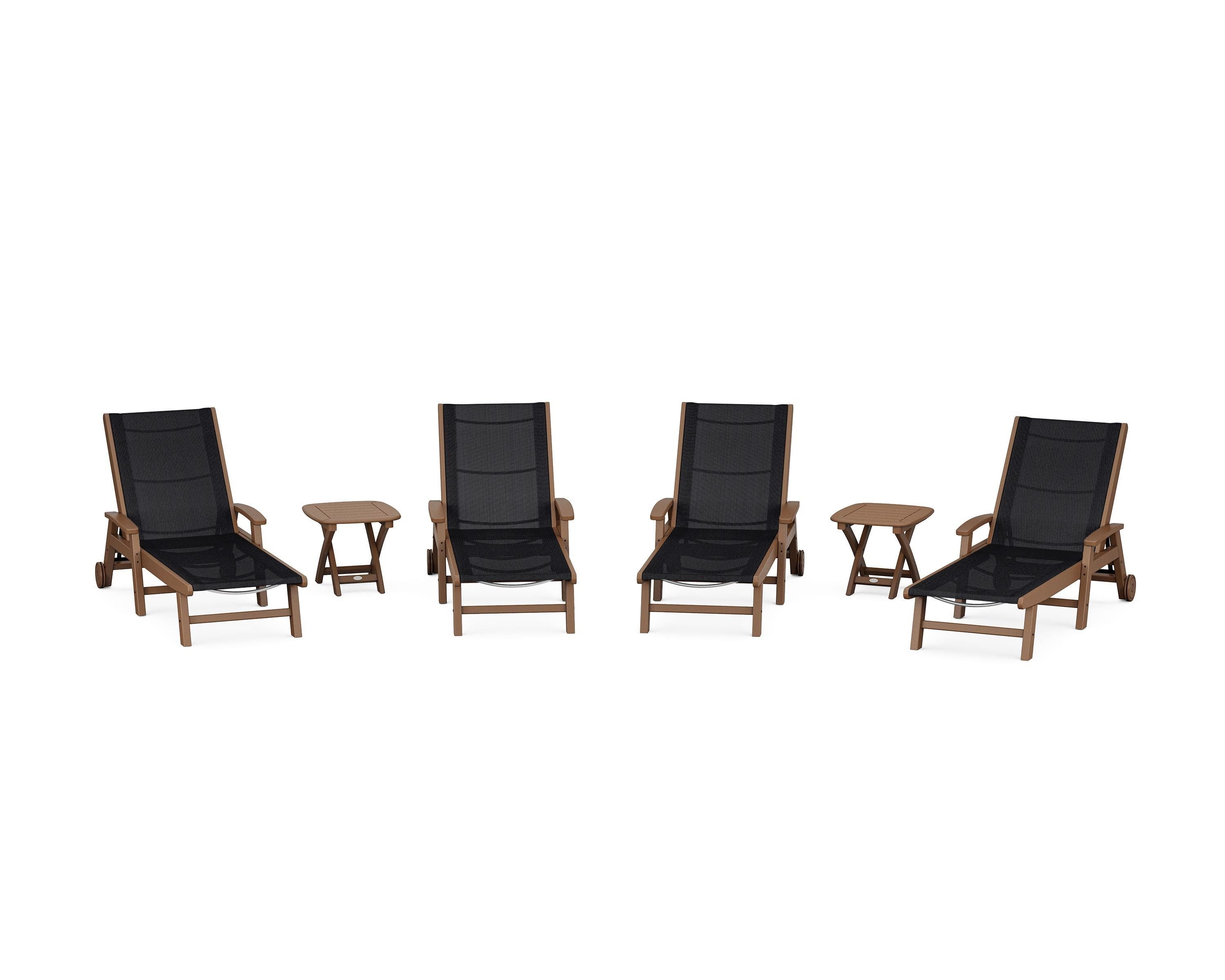 POLYWOOD Coastal Chaise 6-Piece Set with Wheels in Teak / Black Sling