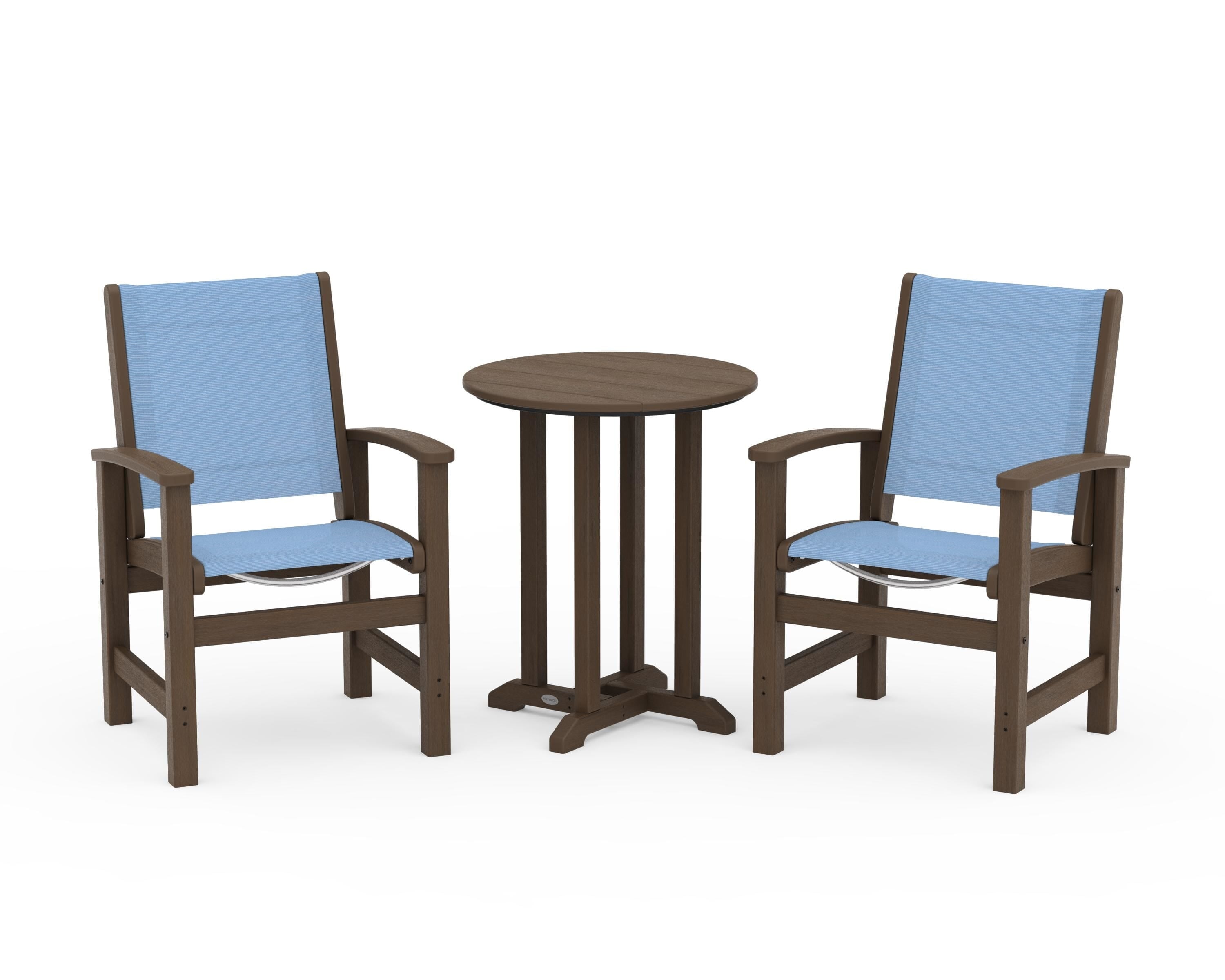POLYWOOD Coastal 3-Piece Round Bistro Dining Set in Kona / Poolside Sling