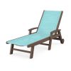 POLYWOOD Coastal Chaise with Wheels in Mahogany / Dupioni Aquamarine Sling