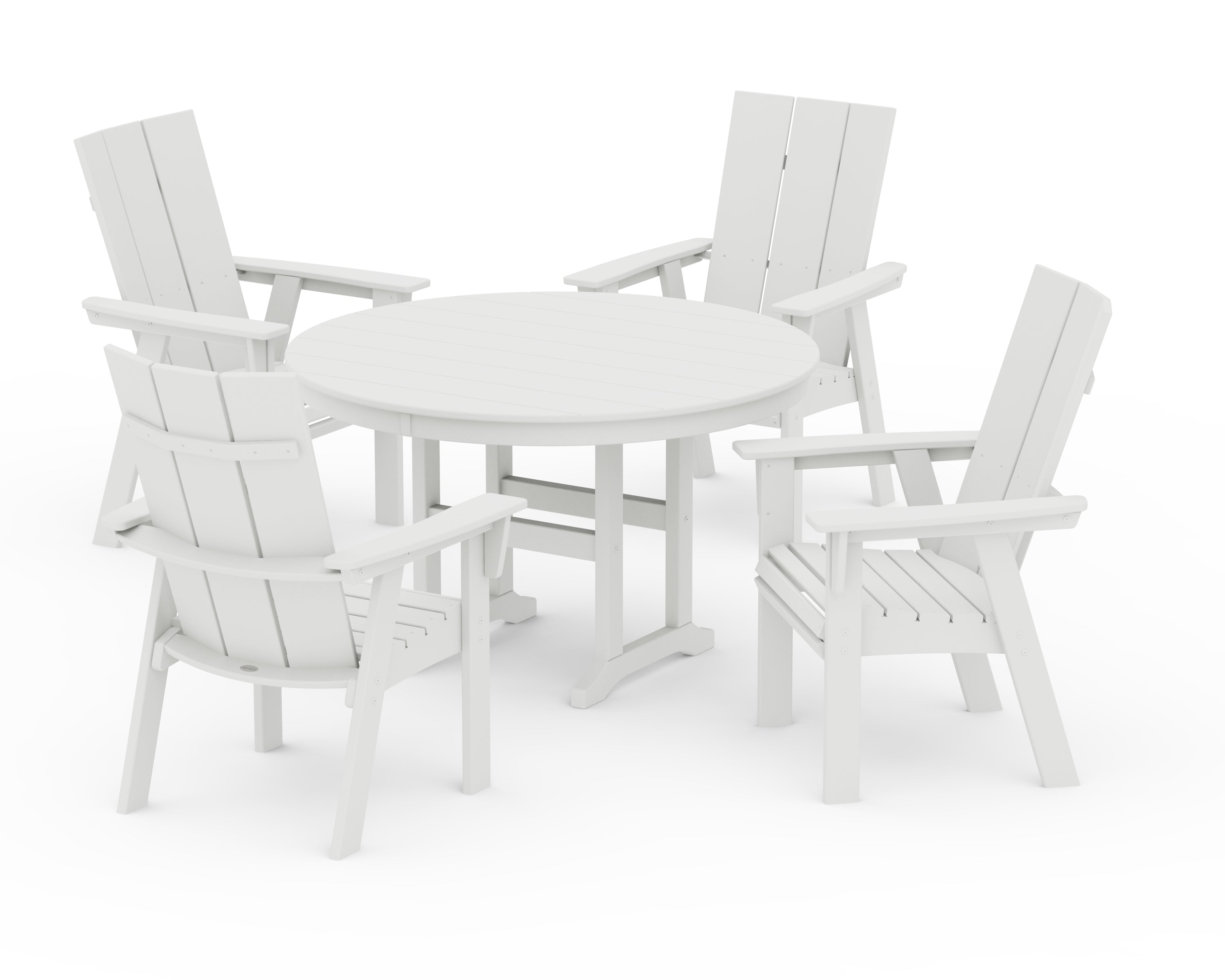 POLYWOOD Modern Curveback Adirondack 5-Piece Round Farmhouse Dining Set in Vintage White