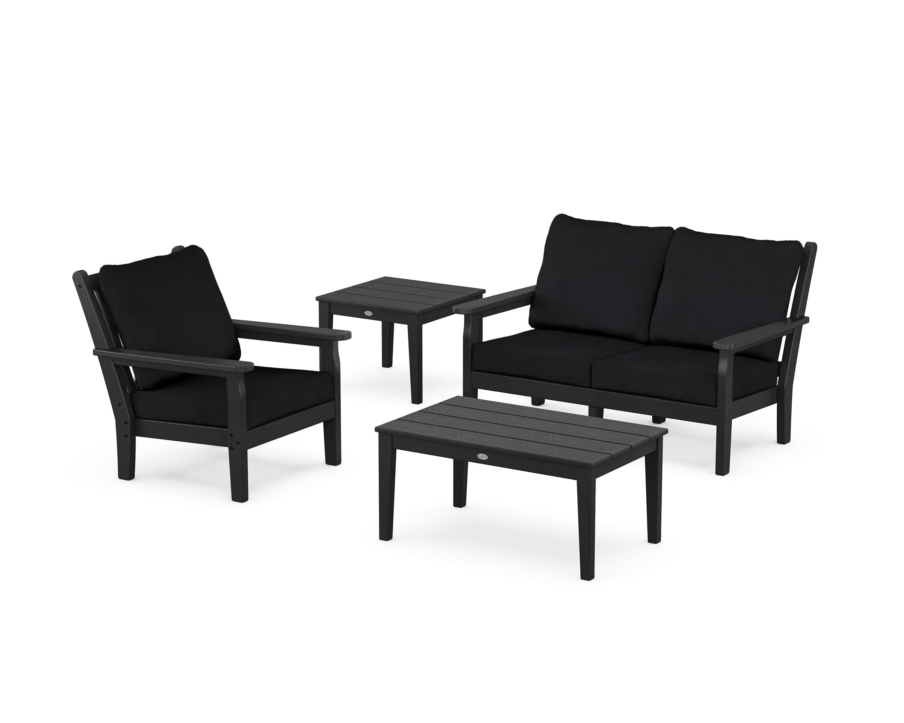 POLYWOOD Chippendale 4-Piece Deep Seating Set in Black / Midnight Linen