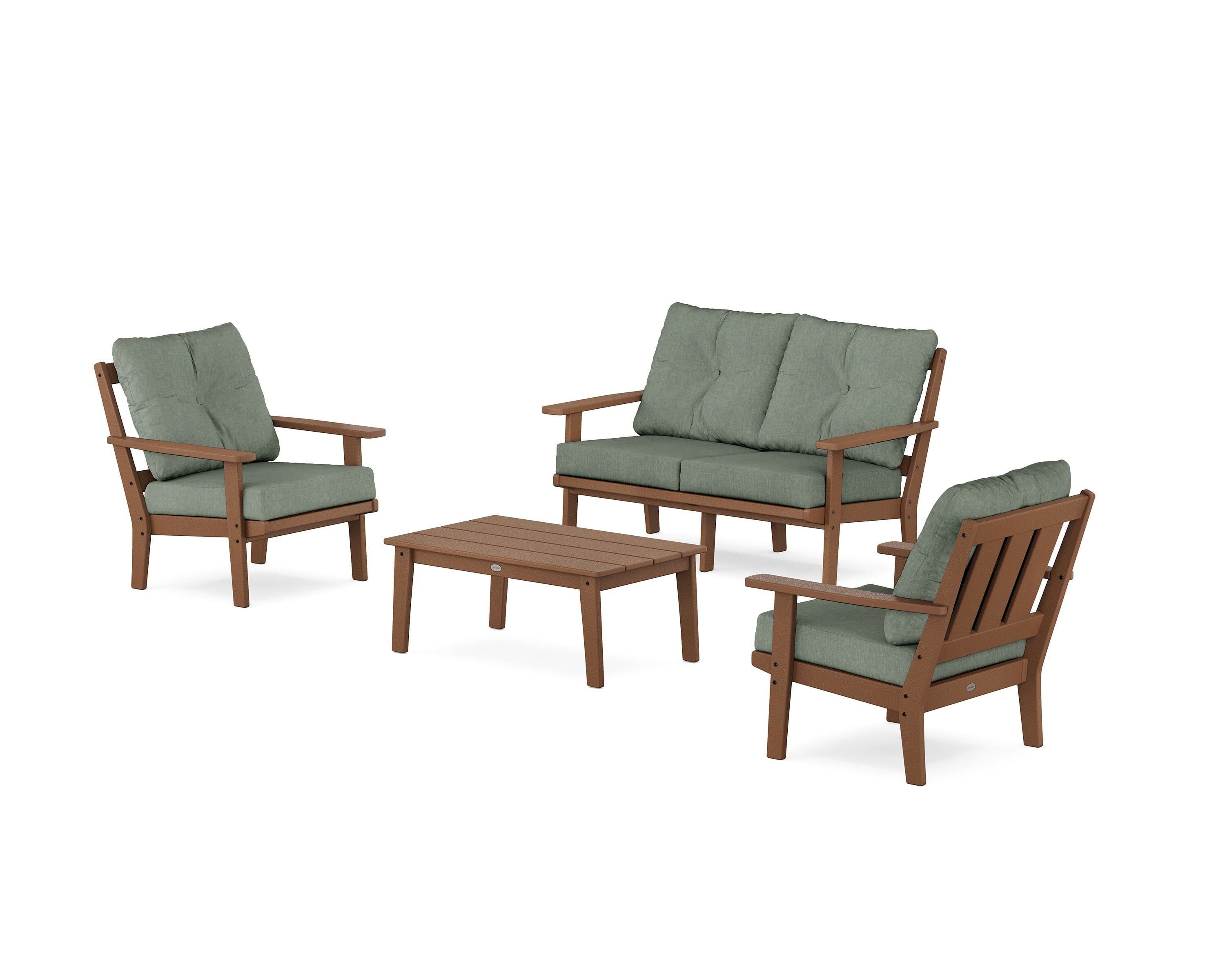 POLYWOOD Oxford 4-Piece Deep Seating Set with Loveseat in Teak / Cast Sage
