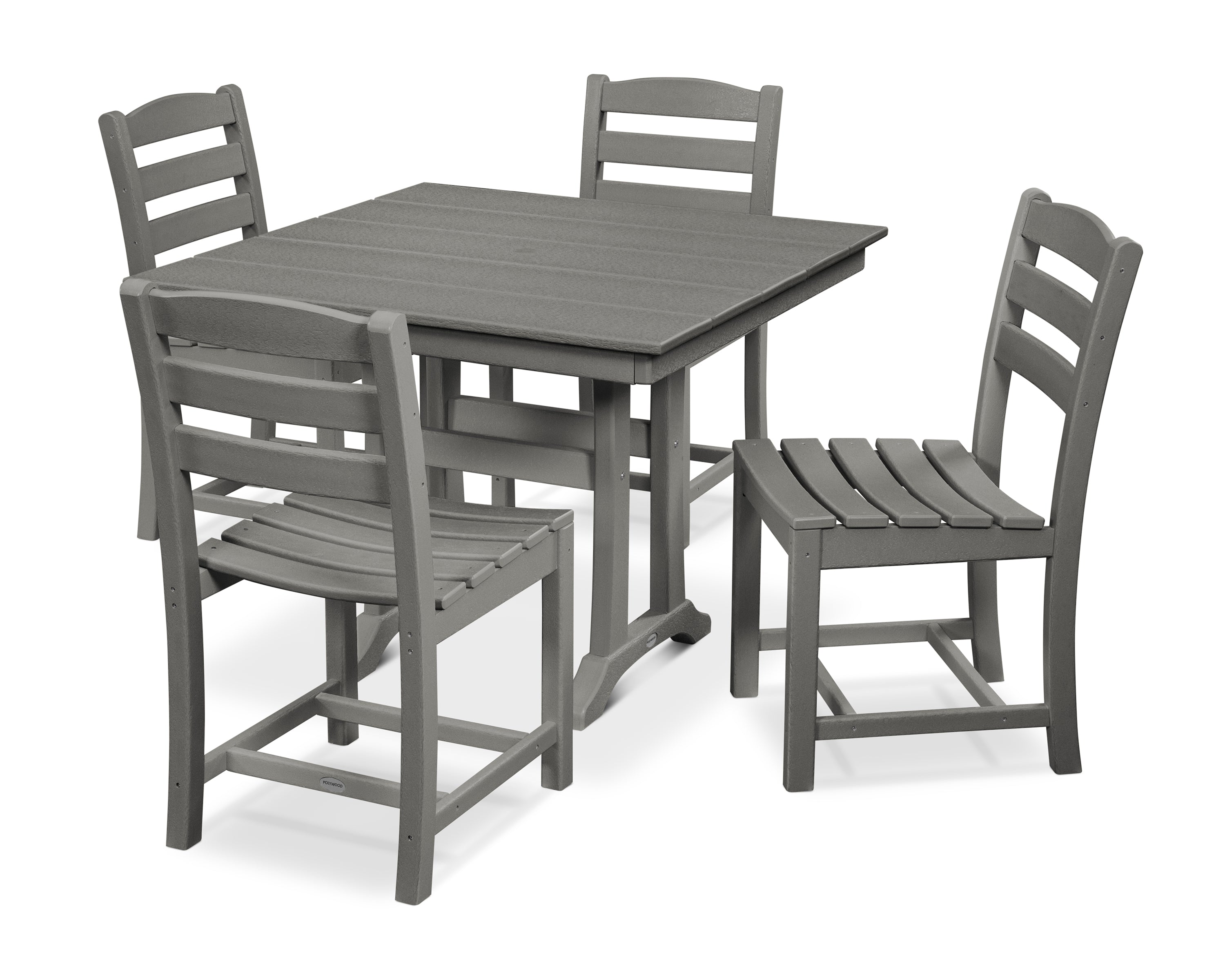 POLYWOOD La Casa Café 5-Piece Farmhouse Trestle Side Chair Dining Set in Slate Grey