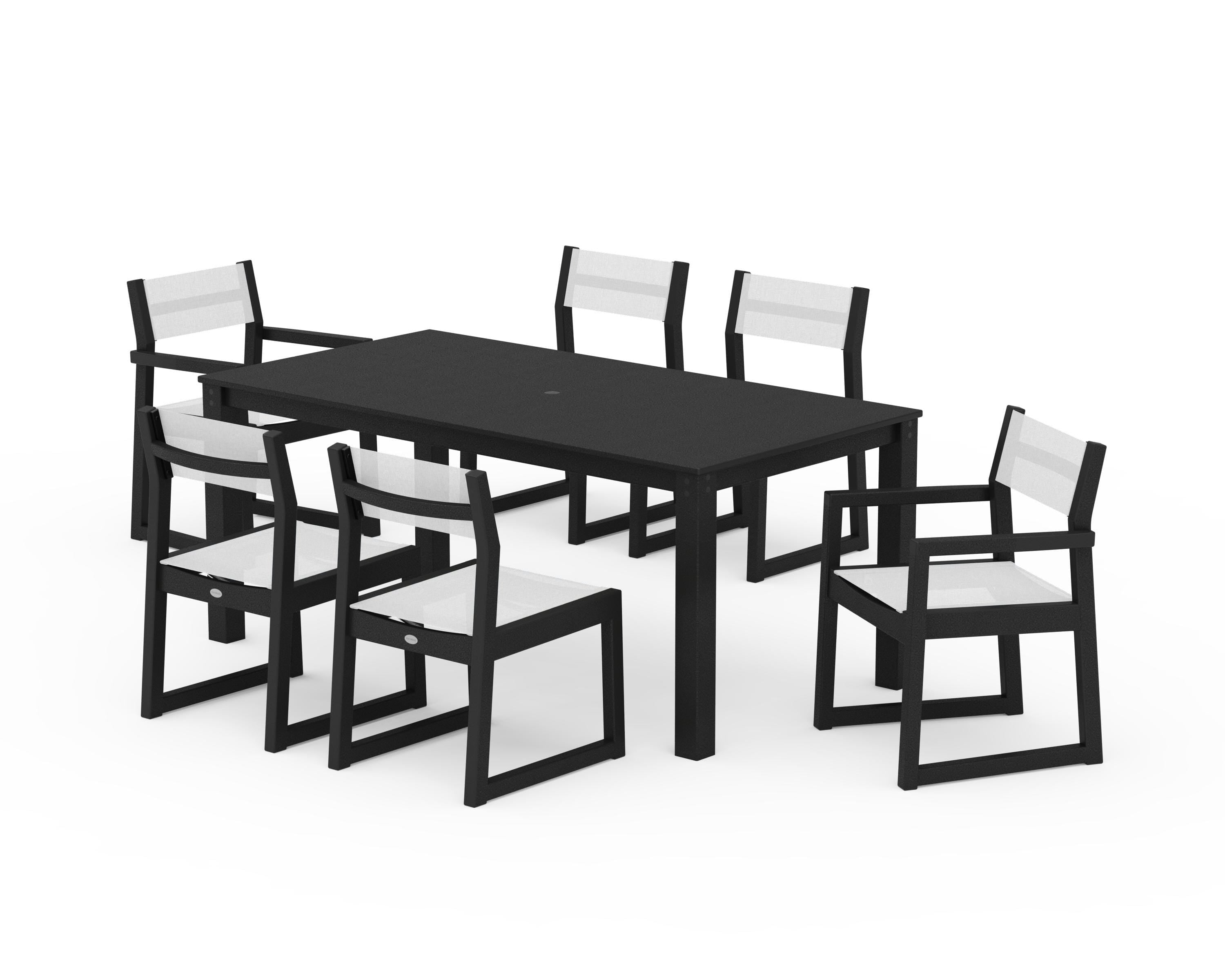 POLYWOOD EDGE Sling 7-Piece Parsons Dining Set in Black / White Sling