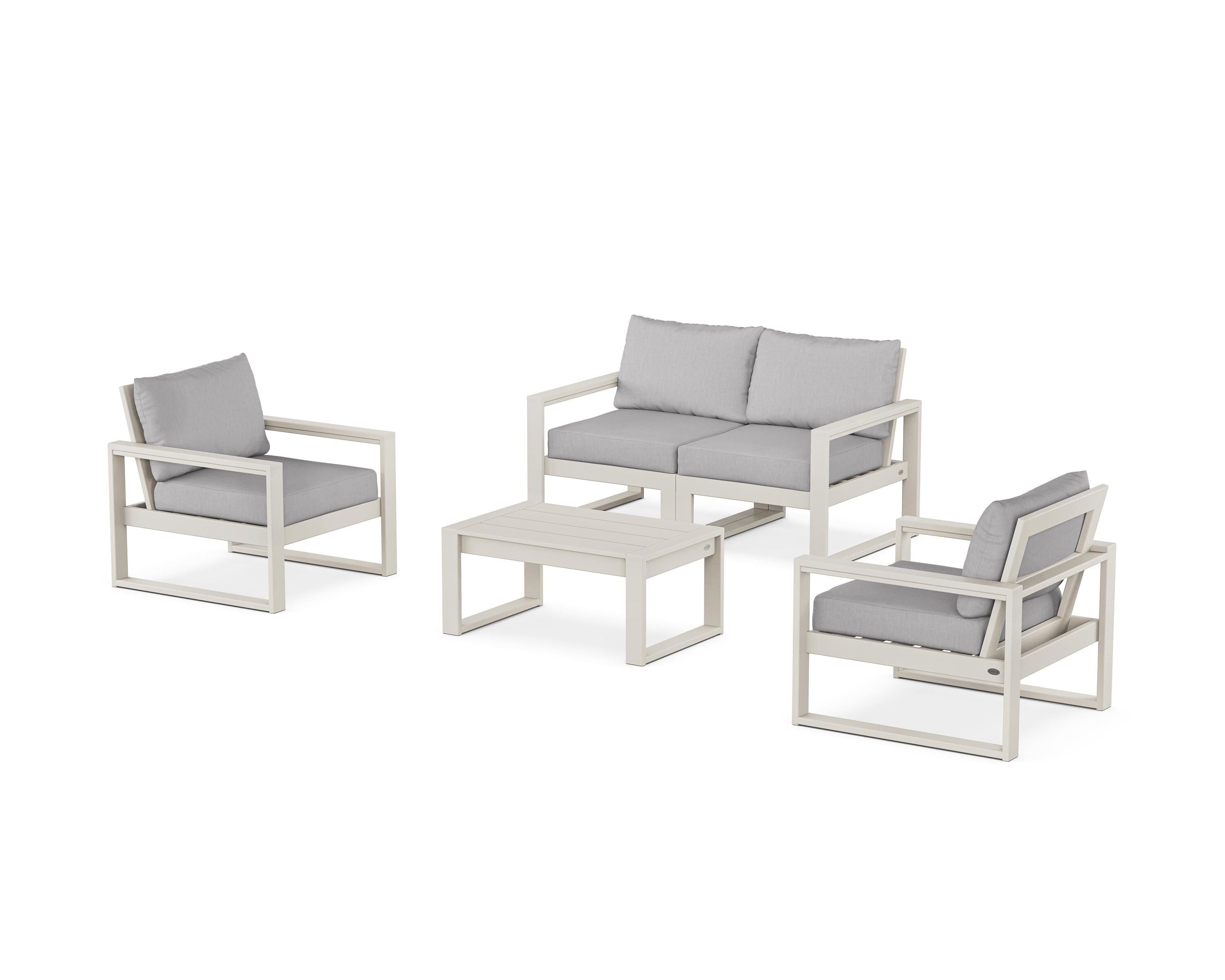 POLYWOOD EDGE Sectional 4-Piece Deep Seating Set with Loveseat in Sand / Granite