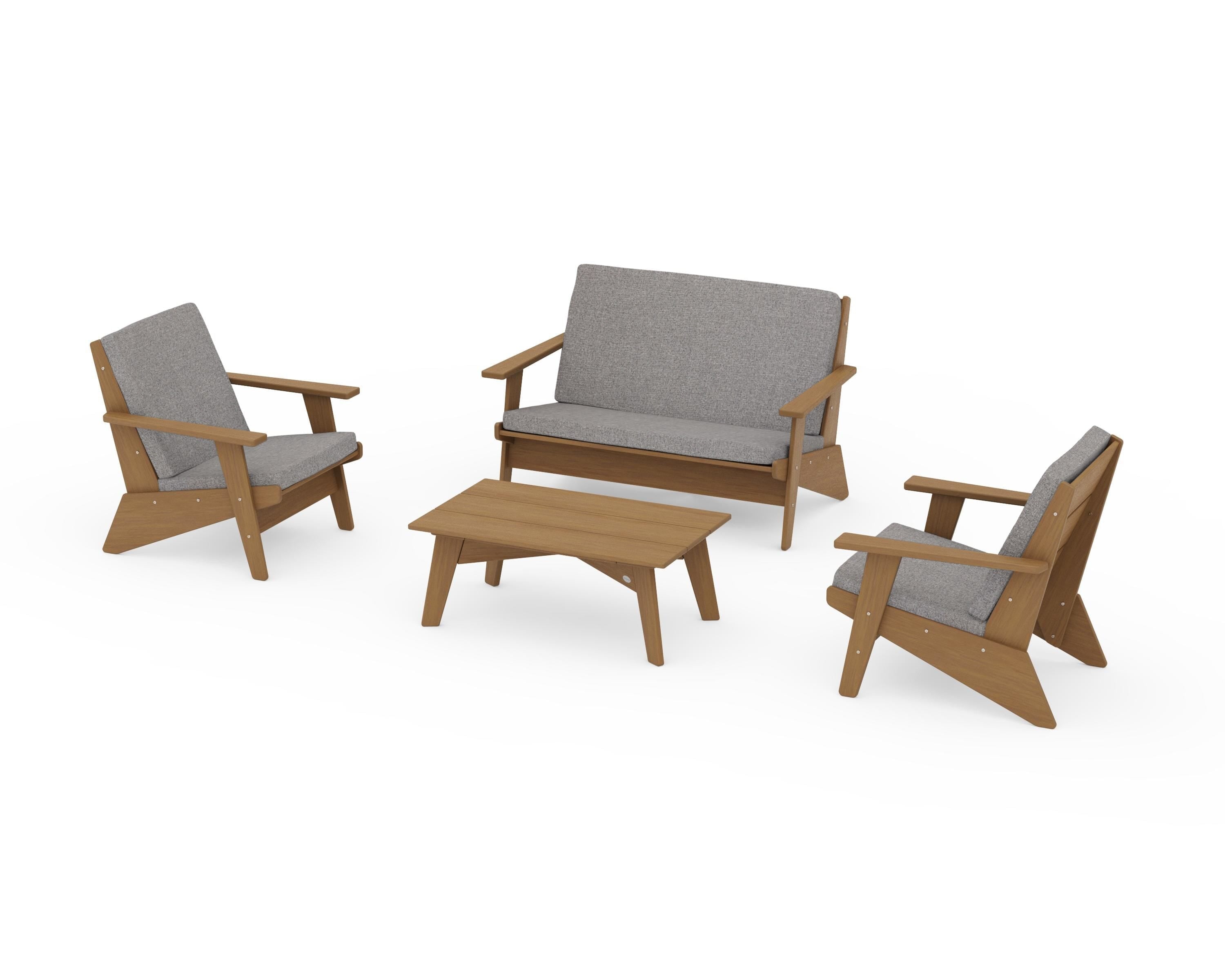 POLYWOOD Riviera Modern Lounge 4-Piece Set in Natural / Grey Mist