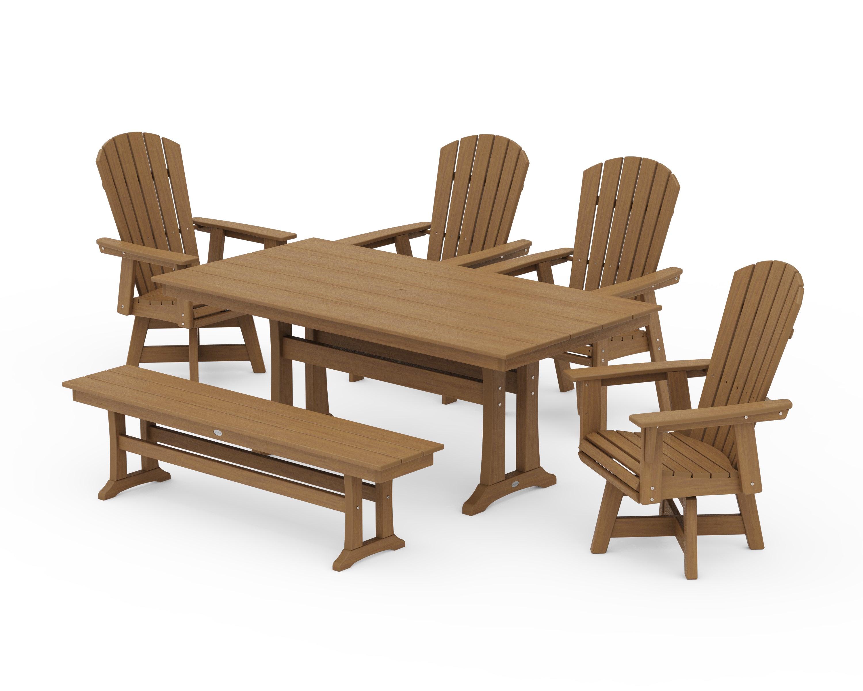 POLYWOOD Nautical Adirondack Swivel 6-Piece Farmhouse Dining Set With Trestle Legs in Natural