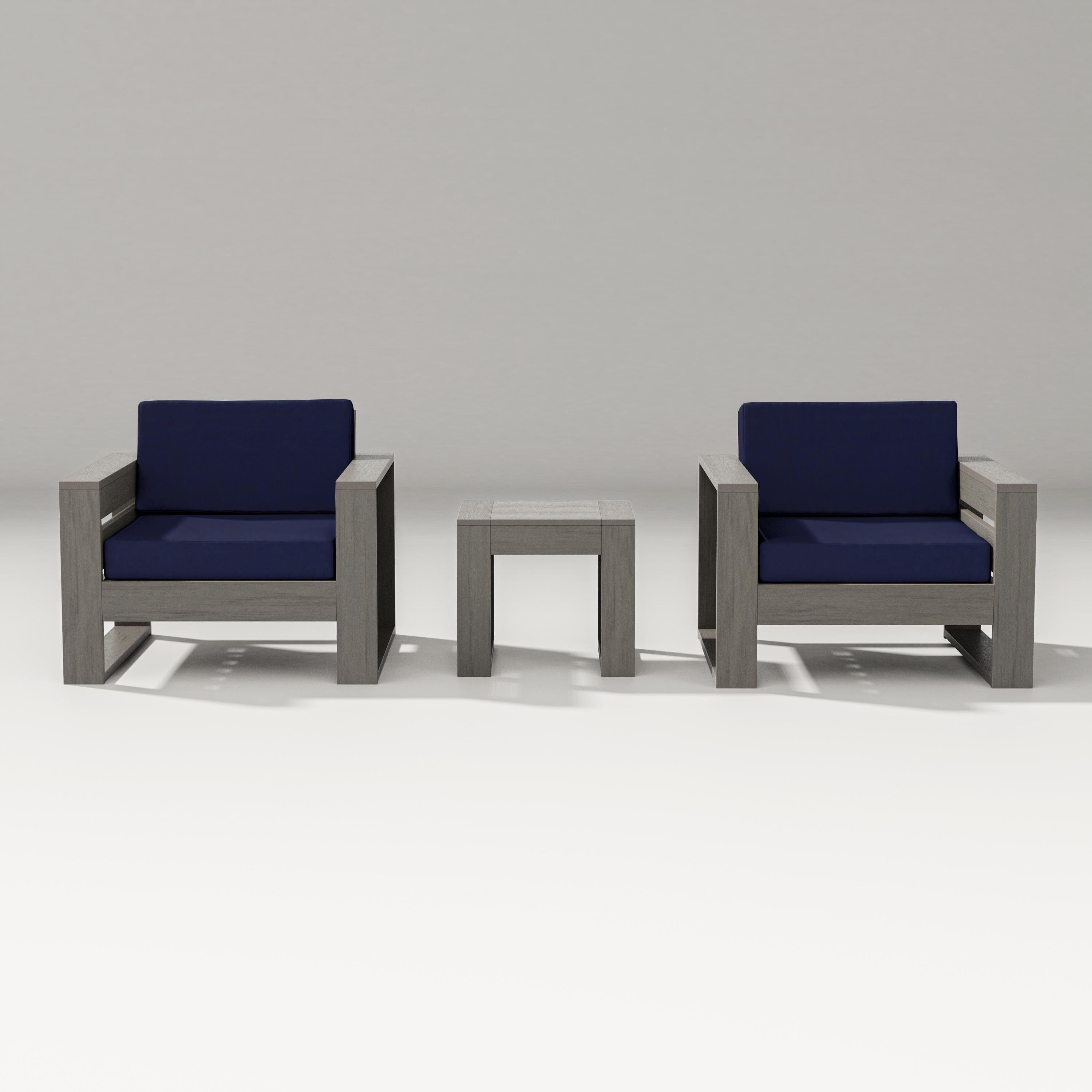 PW Designer Series Latitude 3-Piece Lounge Chair Set in Driftwood / Navy