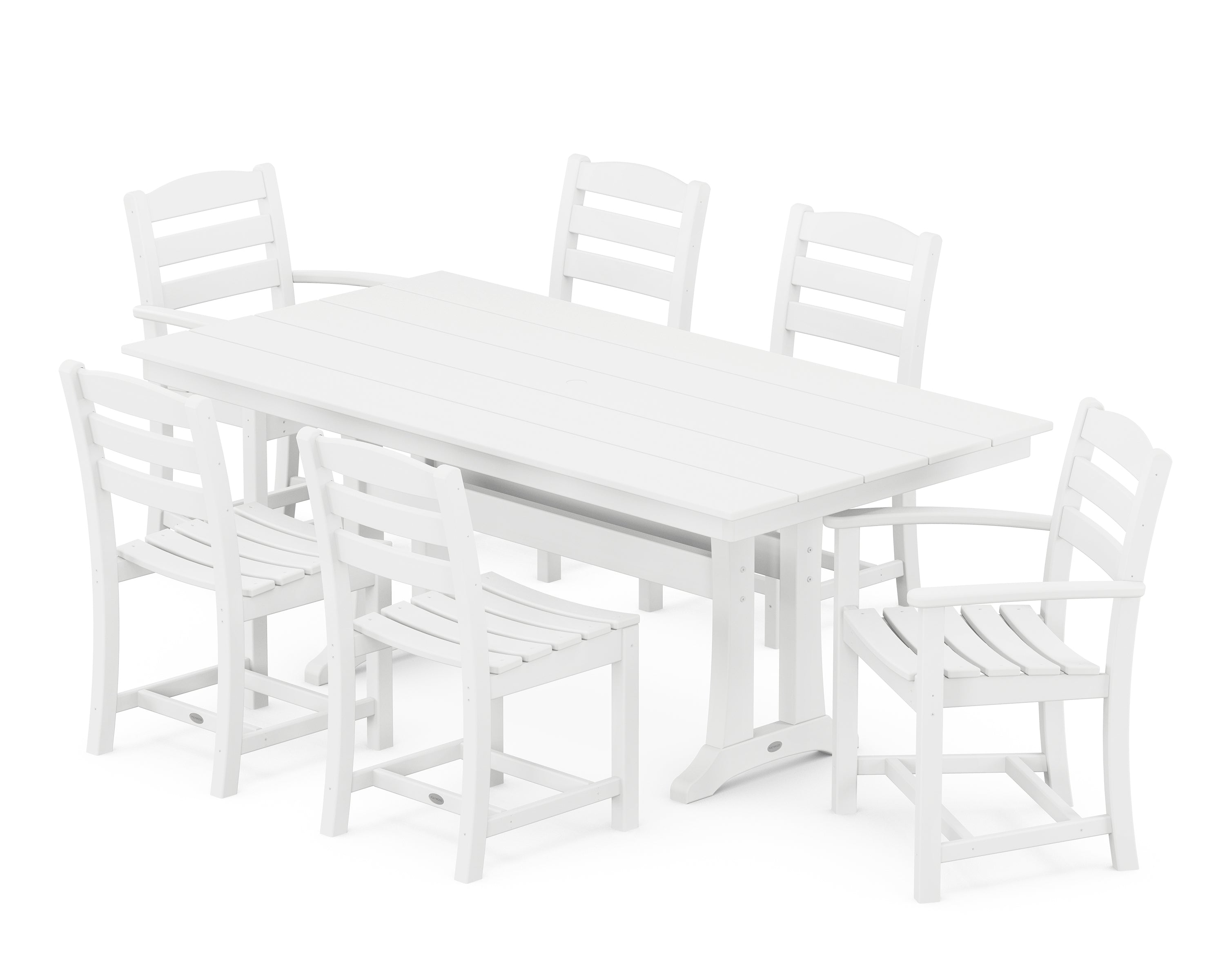 POLYWOOD La Casa Café 7-Piece Farmhouse Dining Set with Trestle Legs in White