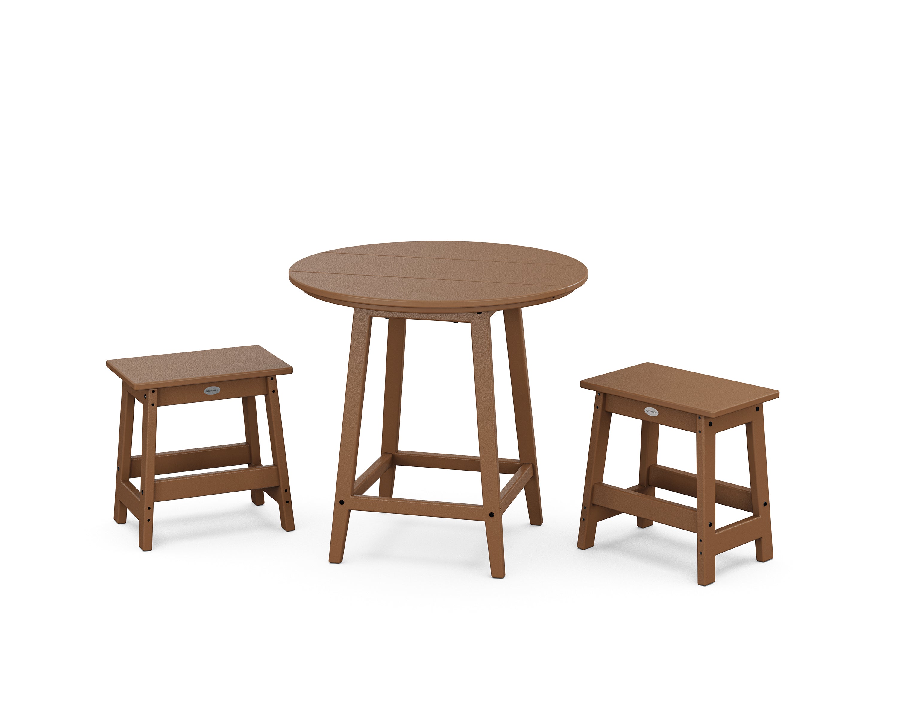 POLYWOOD Modern Studio Stool 3-Piece Round Bistro Set in Teak