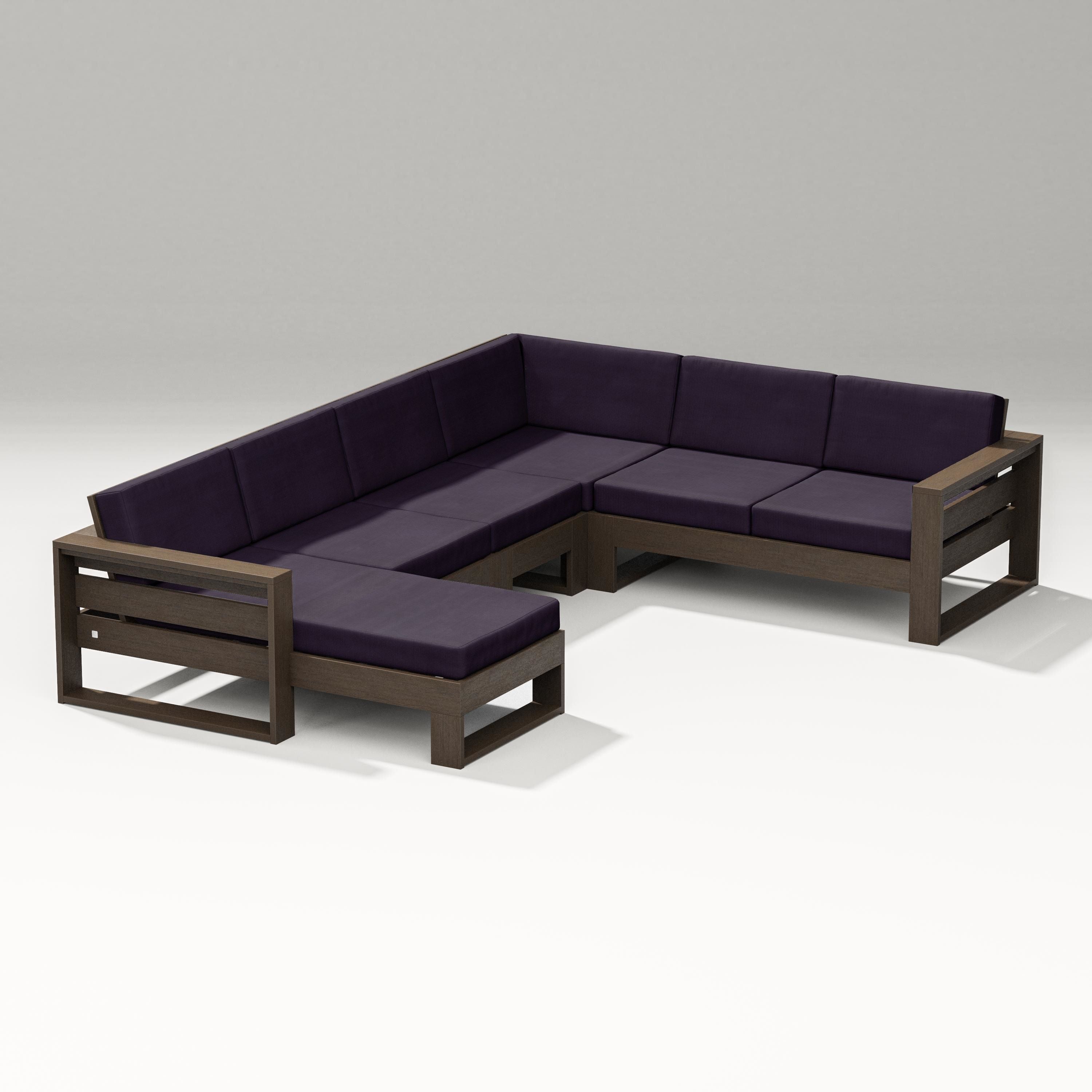 PW Designer Series Latitude Corner Sectional with Left Chaise in Kona / Navy Linen