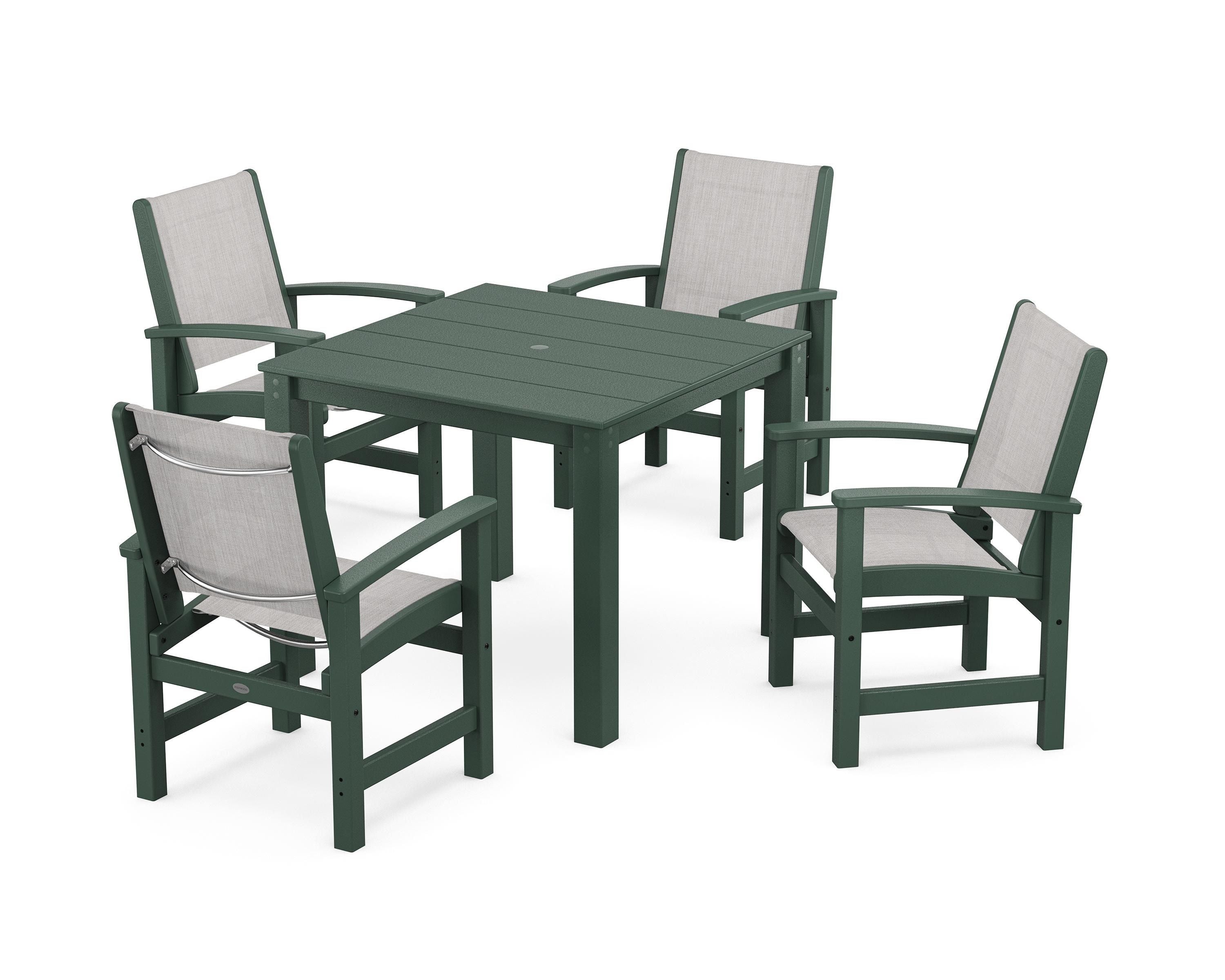 POLYWOOD Coastal 5-Piece Parsons Dining Set in Green / Parchment Sling