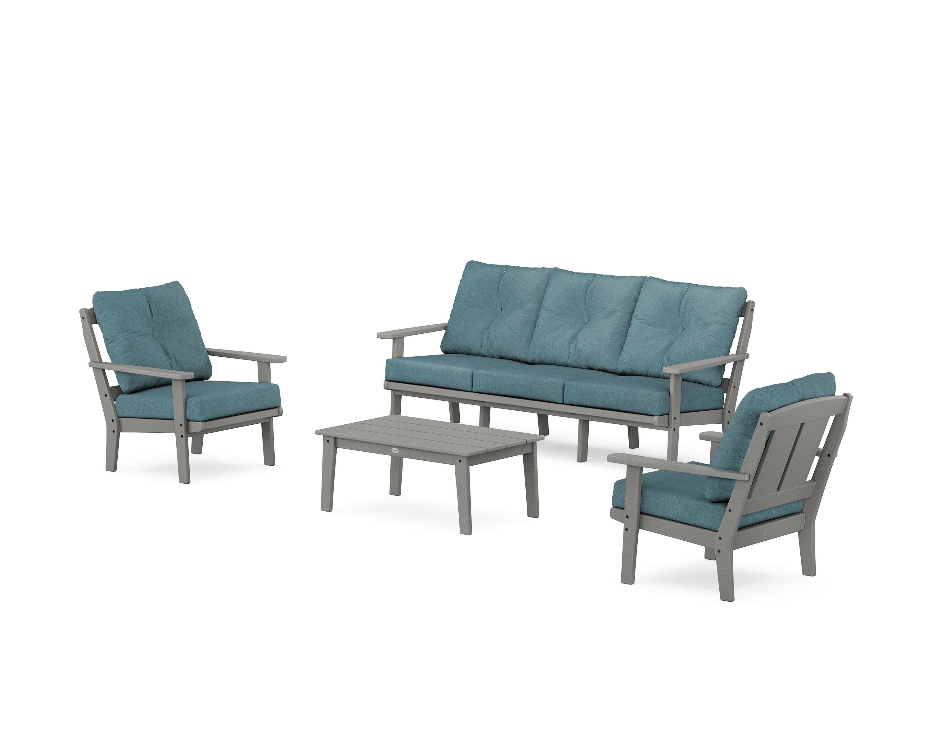 POLYWOOD Mission 4-Piece Deep Seating Set with Sofa in Slate Grey / Ocean Teal