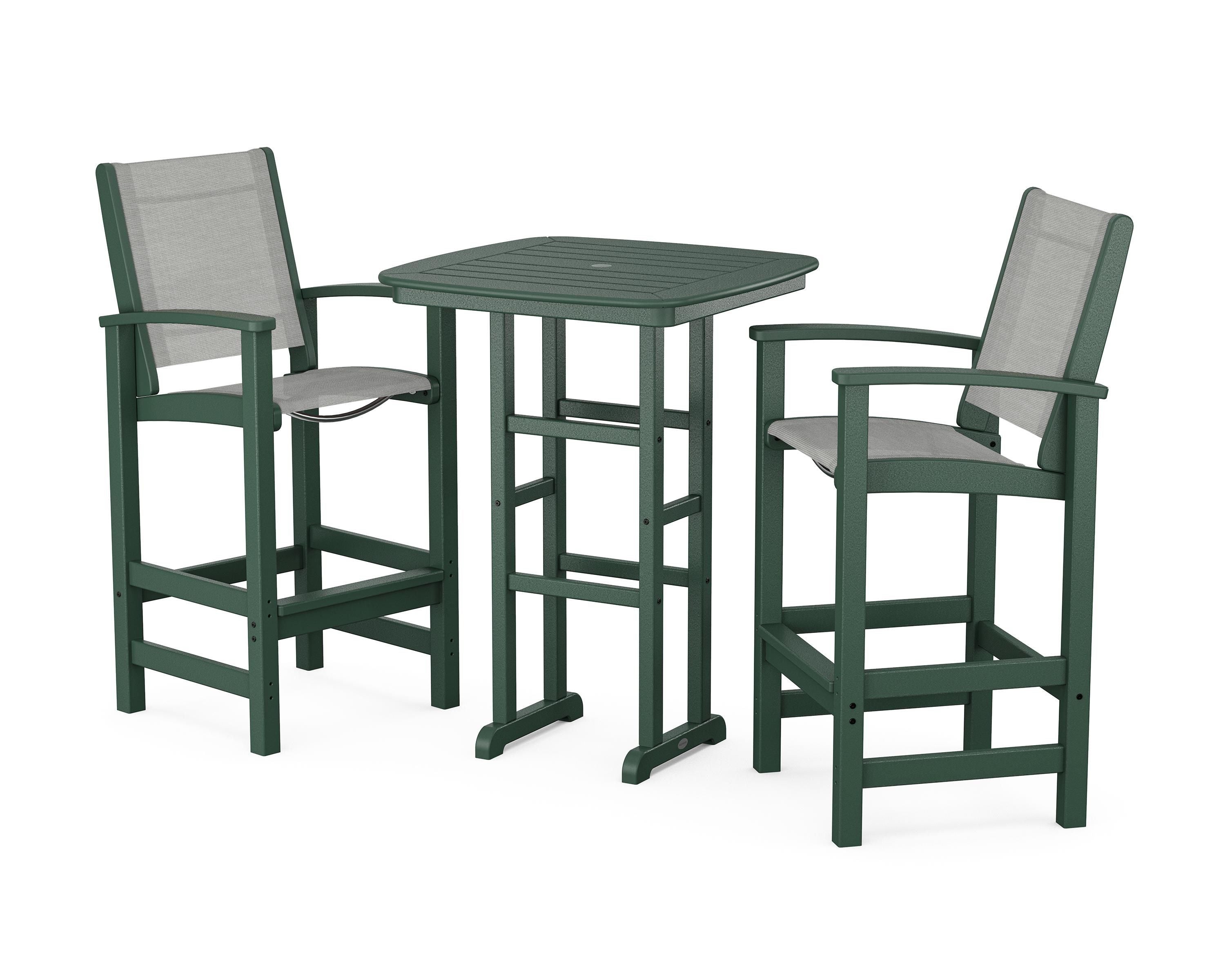 POLYWOOD Coastal 3-Piece Bar Set in Green / Metallic Sling