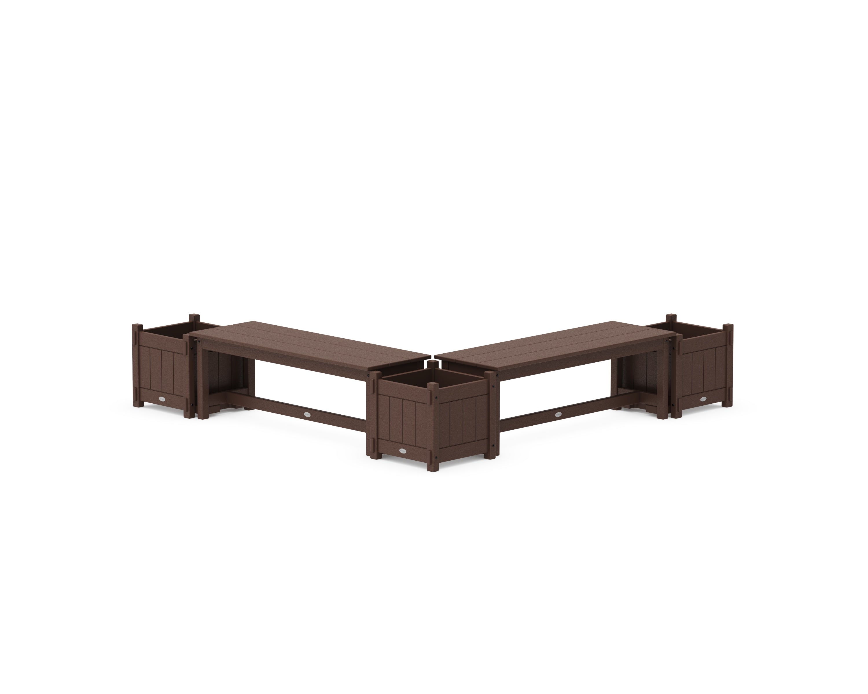 POLYWOOD 48" Vineyard L- Shaped Planter Bench Corner Set in Mahogany