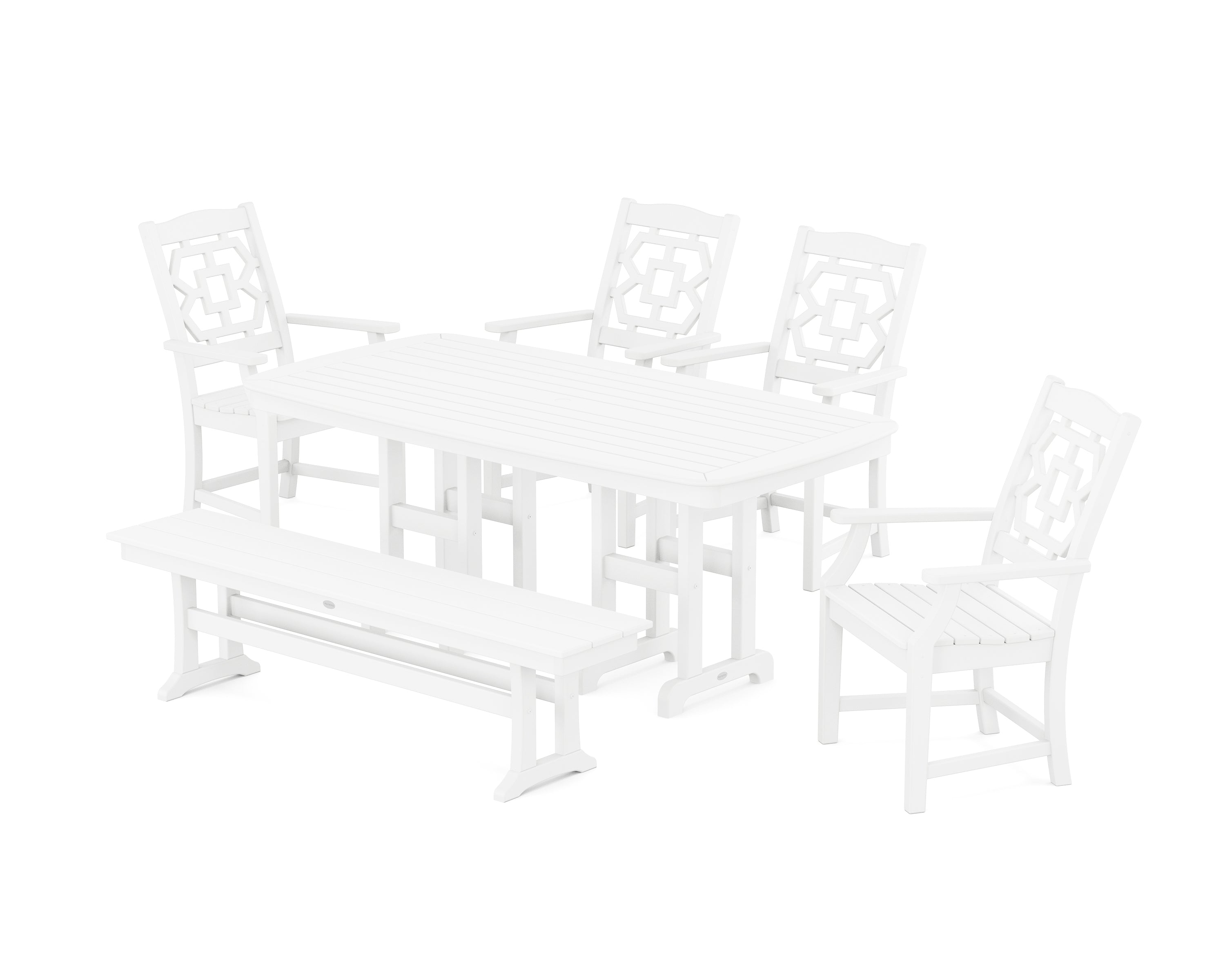 Martha Stewart by POLYWOOD® Chinoiserie 6-Piece Dining Set with Bench in White