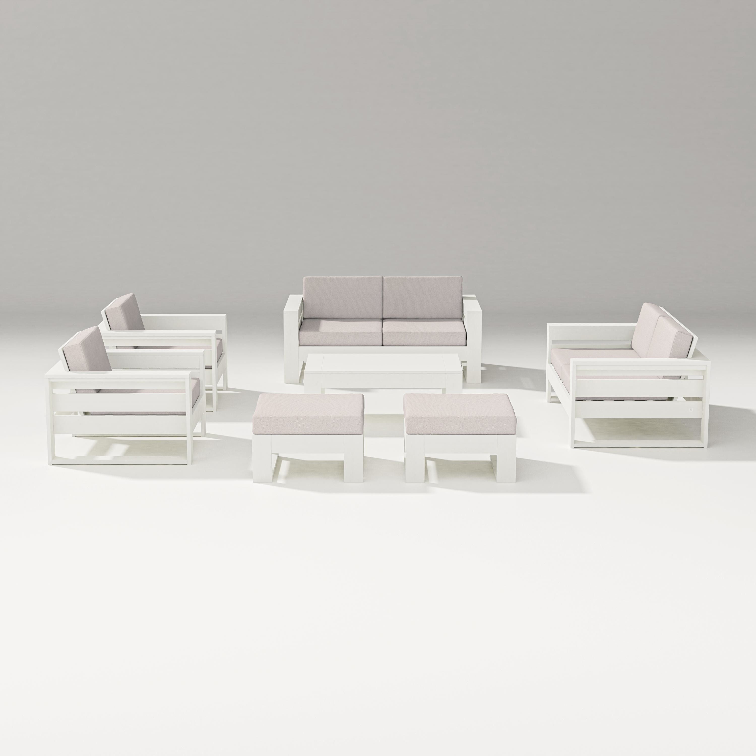 PW Designer Series Latitude 7-Piece Lounge Loveseat Set in Vintage White / Dune Burlap