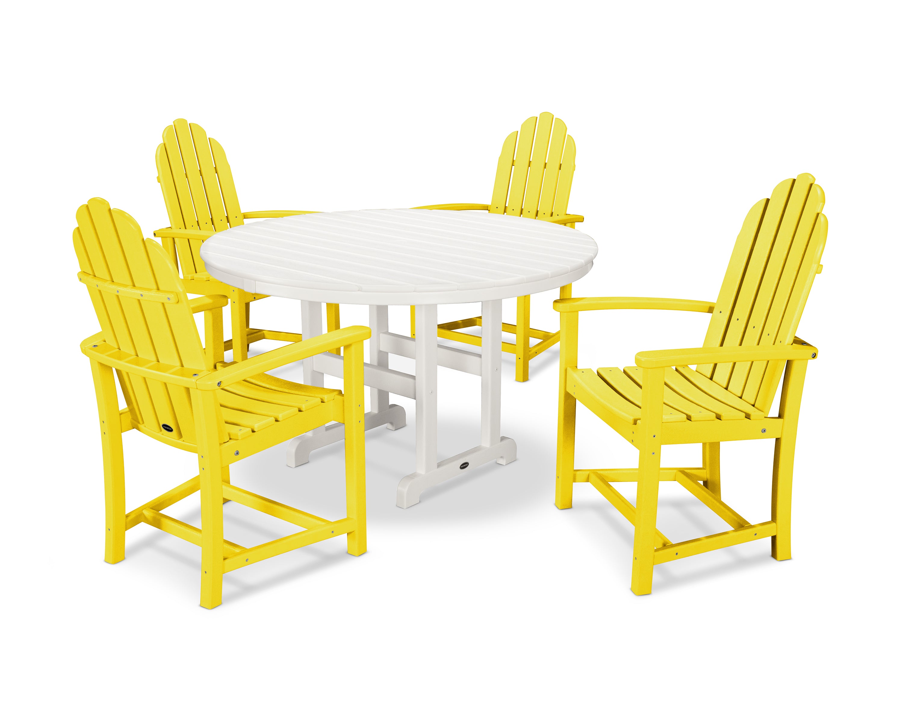POLYWOOD® Classic Adirondack 5-Piece Round Farmhouse Dining Set in Lemon / White