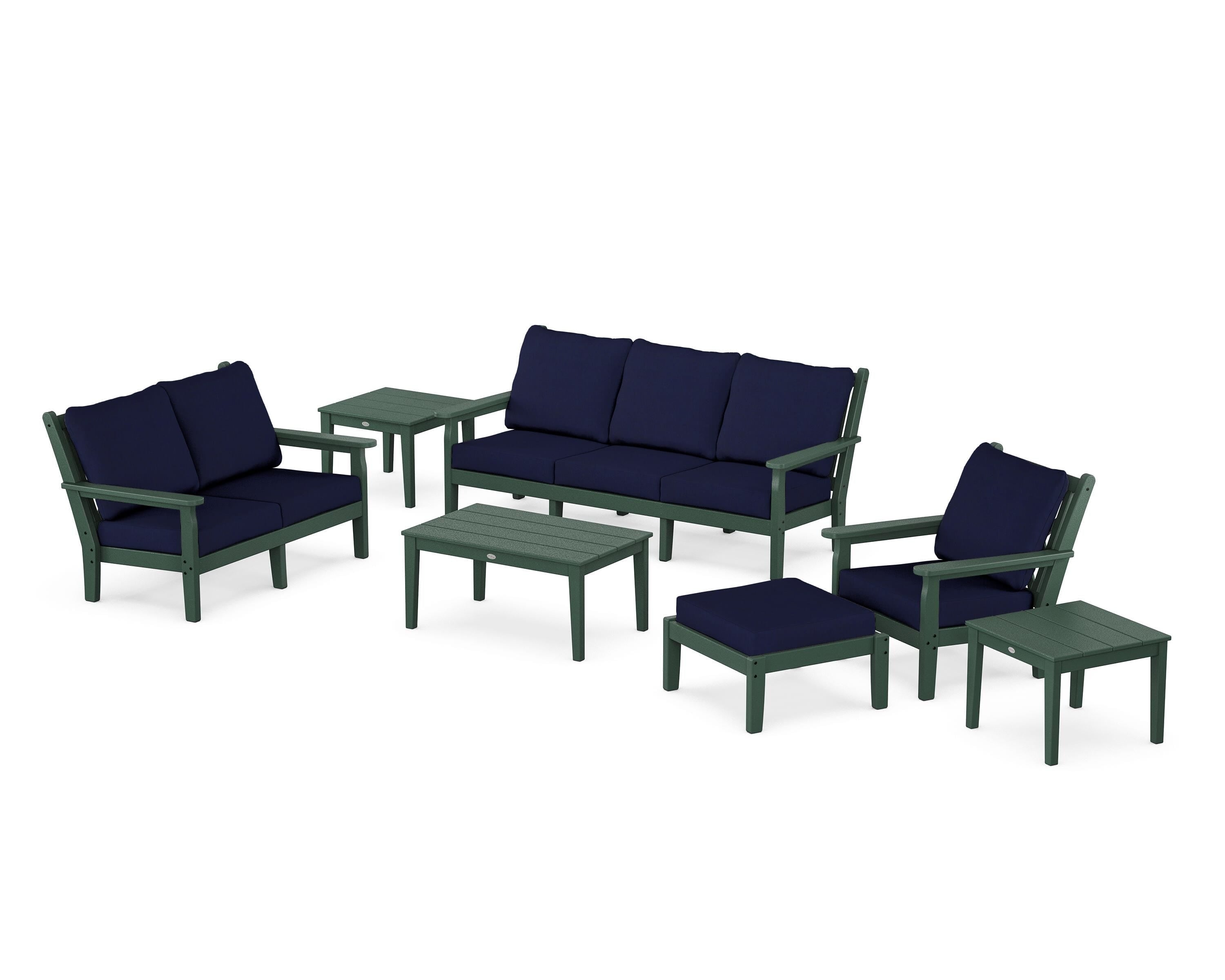 POLYWOOD Chippendale 7-Piece Deep Seating Set in Green / Navy